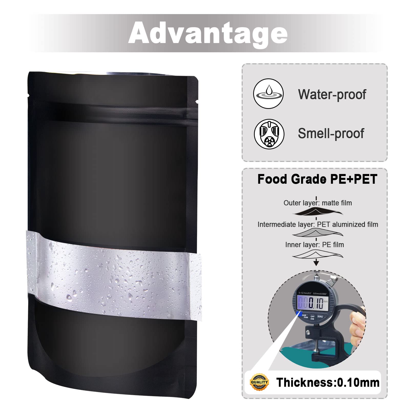 4''X6'' 120Pcs Mylar Bags For Food Storage,Smell Proof Bags With Matte Window Resealable Food Storage Bags For Small Business, S