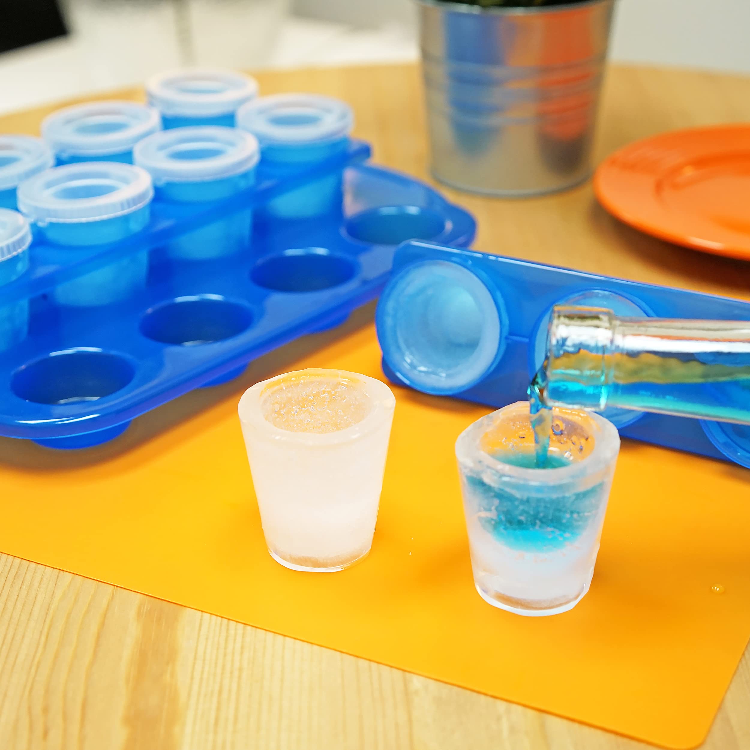 Fairly Odd Novelties 12Pc Set-Add Water & Freeze To Make Ice Shot Glasses-Includes Serving Tray, One Size, Blue,Fon-10051