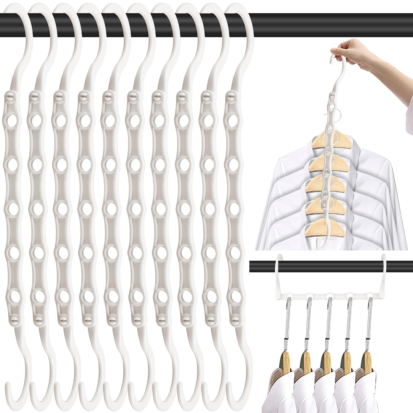 Space Saving Hangers, 10Pcs Magic Hangers, 5 Holes Sturdy Plastic Hanger Clothes Organizer, Closet Organizers And Storage, Space