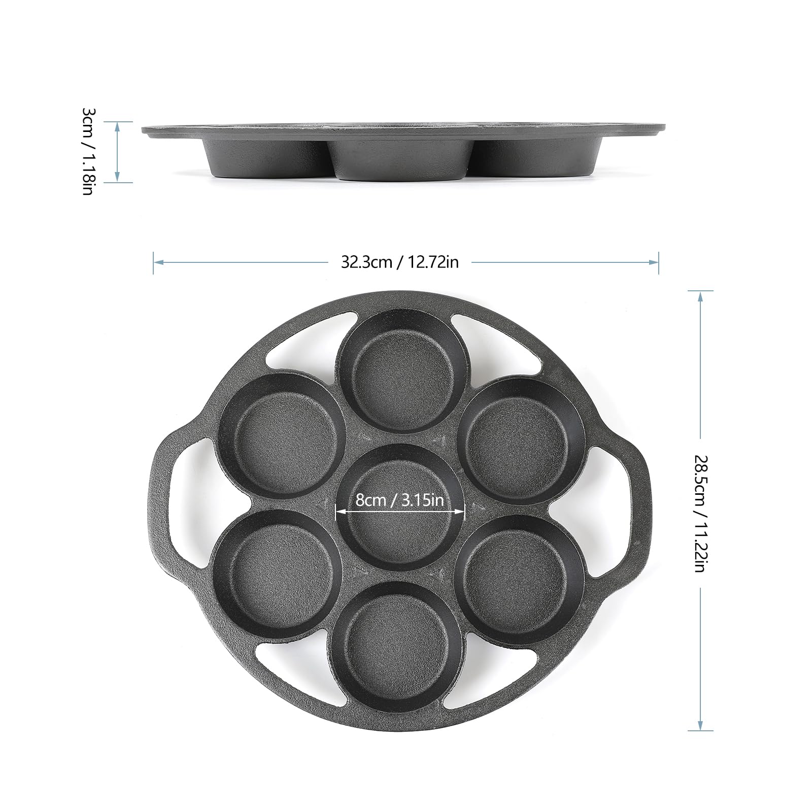 Hawok Cast Iron Fried Egg Pan Biscuit Muffins And Scones Cake Pan With 7-Mold Design