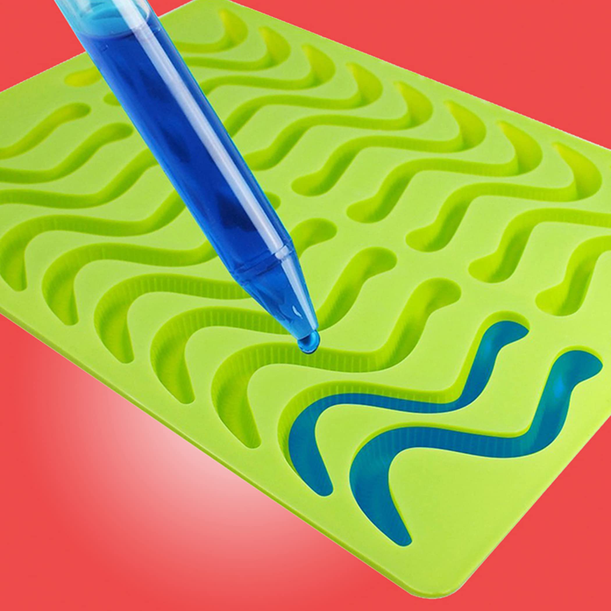 Better Kitchen Products, 3 Piece, 20 Cavity Silicone Gummy Worm Molds With 3 Matching Droppers, Purple, Aqua And Lime