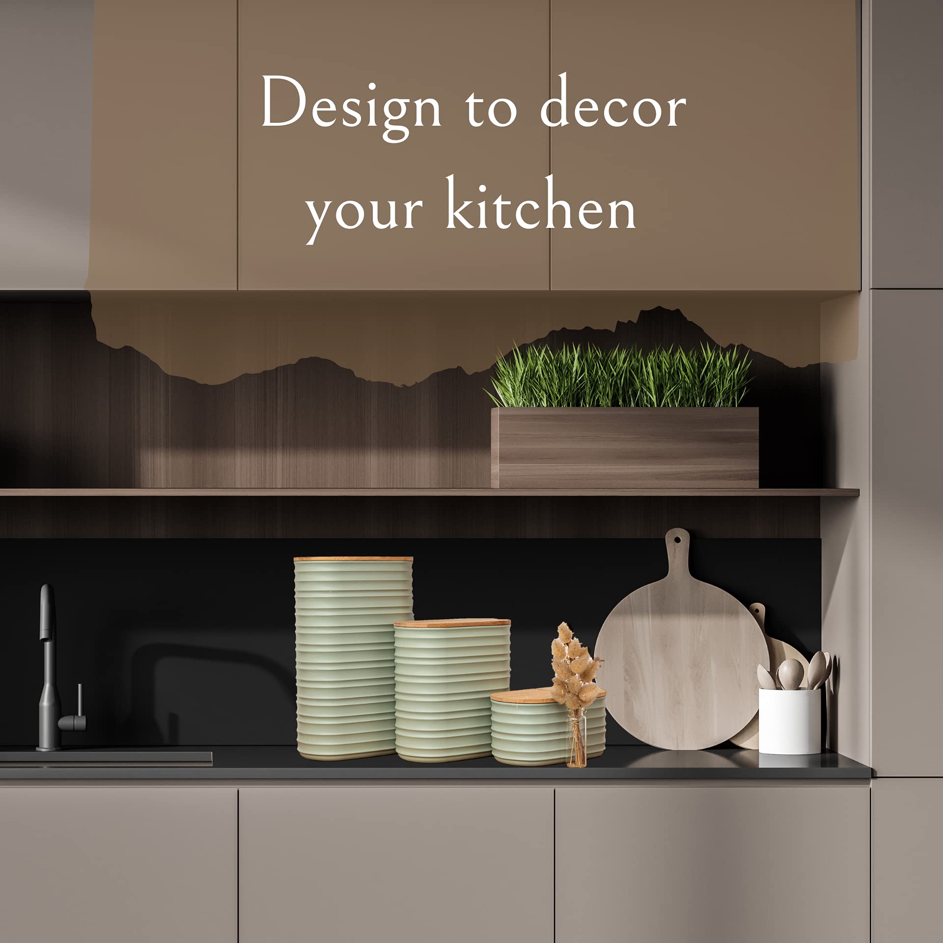 Mixpresso 3 Piece Set Of Airtight Coffee And Sugar Plastic Canister Set With Bamboo Lid , Decorative Container, Kitchen Decor Fo