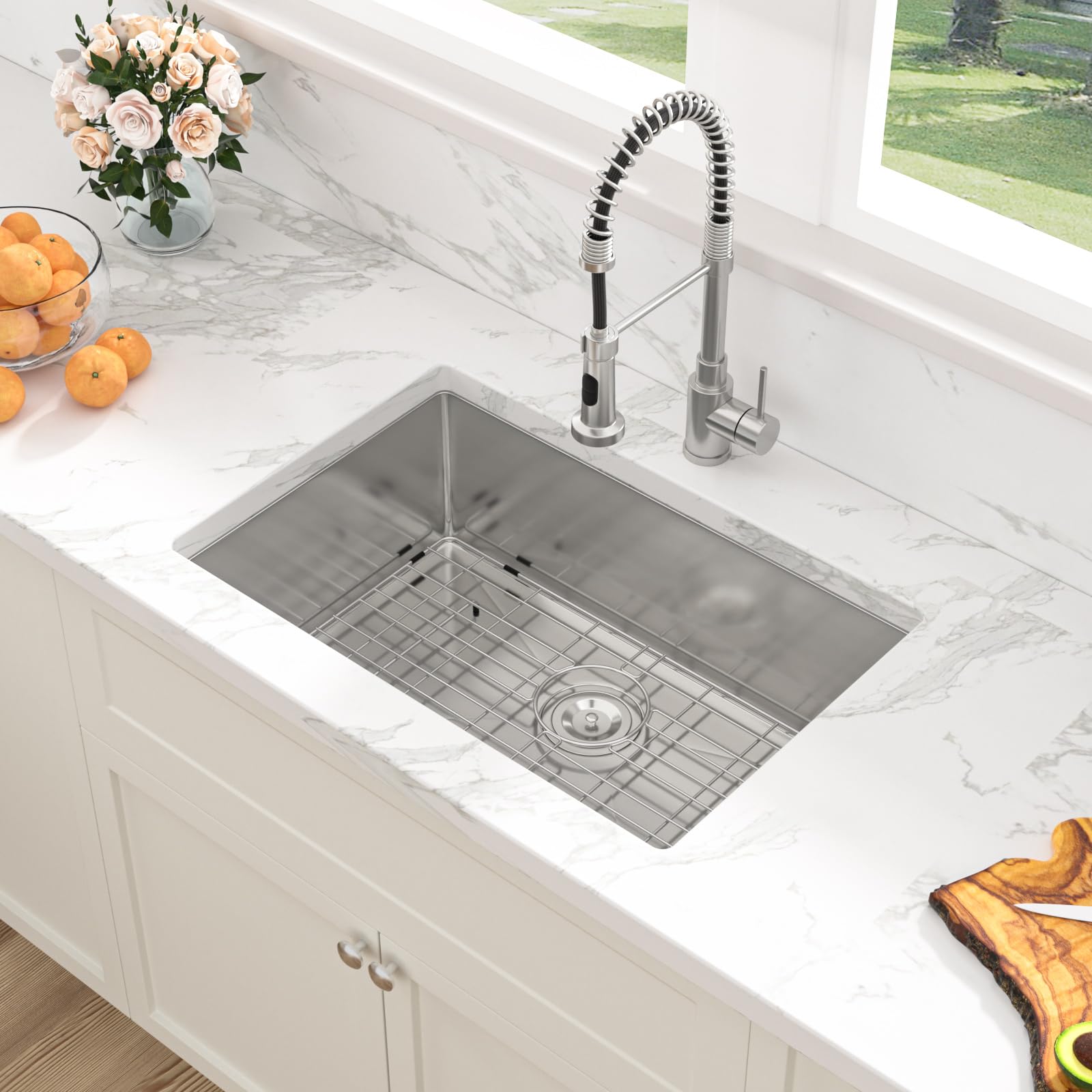 27 Kitchen Sink Stainless Steel - Sarlai 27'' x 18'' Kitchen Sink Undermount Single Bowl 16 Gauge Stainless Steel Under Counter Kitchen Sink Bar Prep Sink