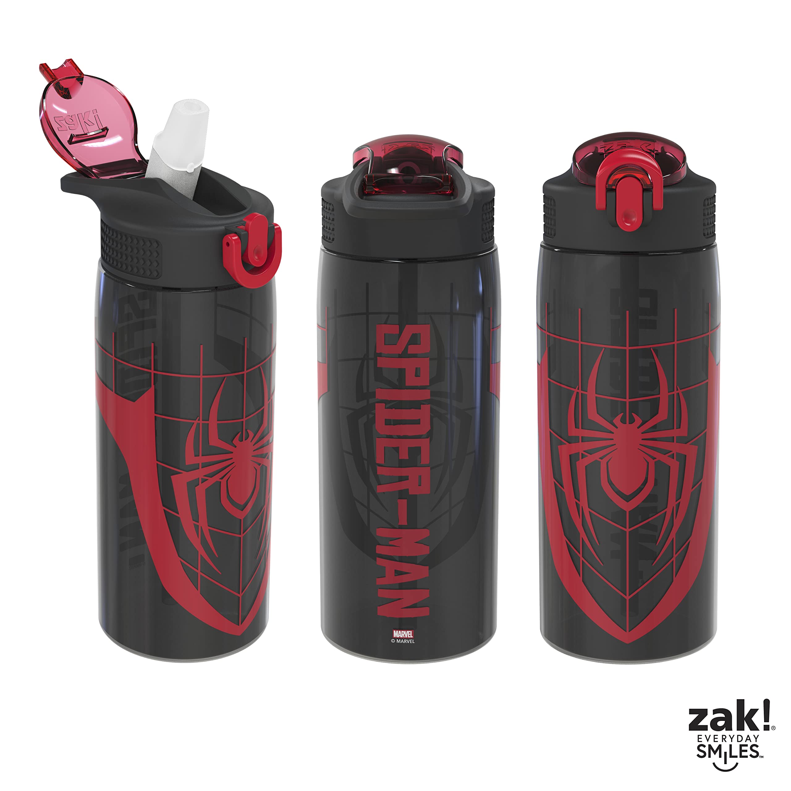 Zak Designs Marvel Spider-Man Water Bottle For School Or Travel, 25 Oz Durable Plastic Water Bottle With Straw, Handle, And Leak