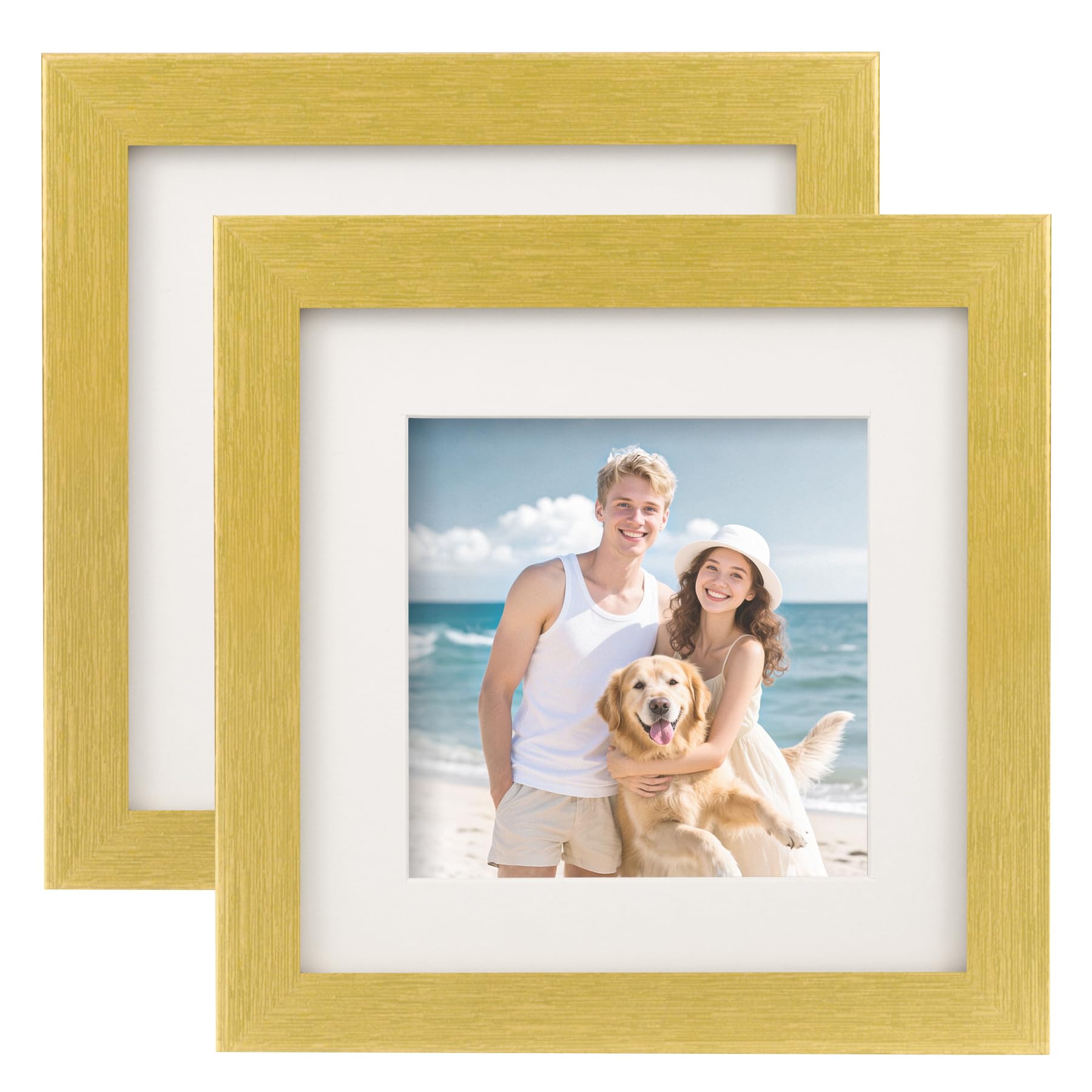 TOFOREVO Picture Frames 6x6 Set of 2 Distressed Gold Wood Grain Photo Frame for Gallery Wall Mounting or Tabletop Display