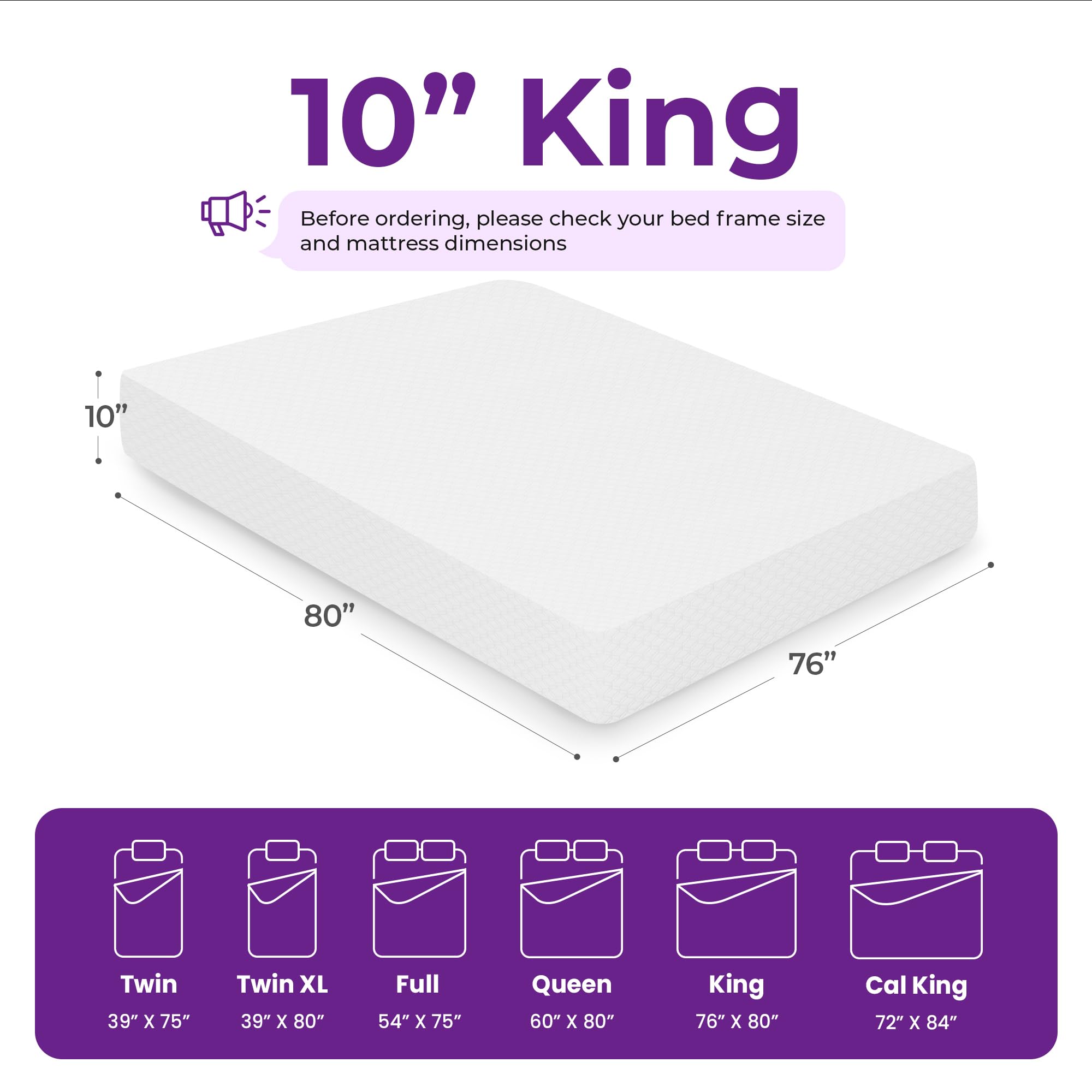 Gaeste 10 Inch King Cooling Gel Memory Foam Medium Firm Mattress Breathable Pressure Relief Certipur-Us Certified Mattress-In-A-