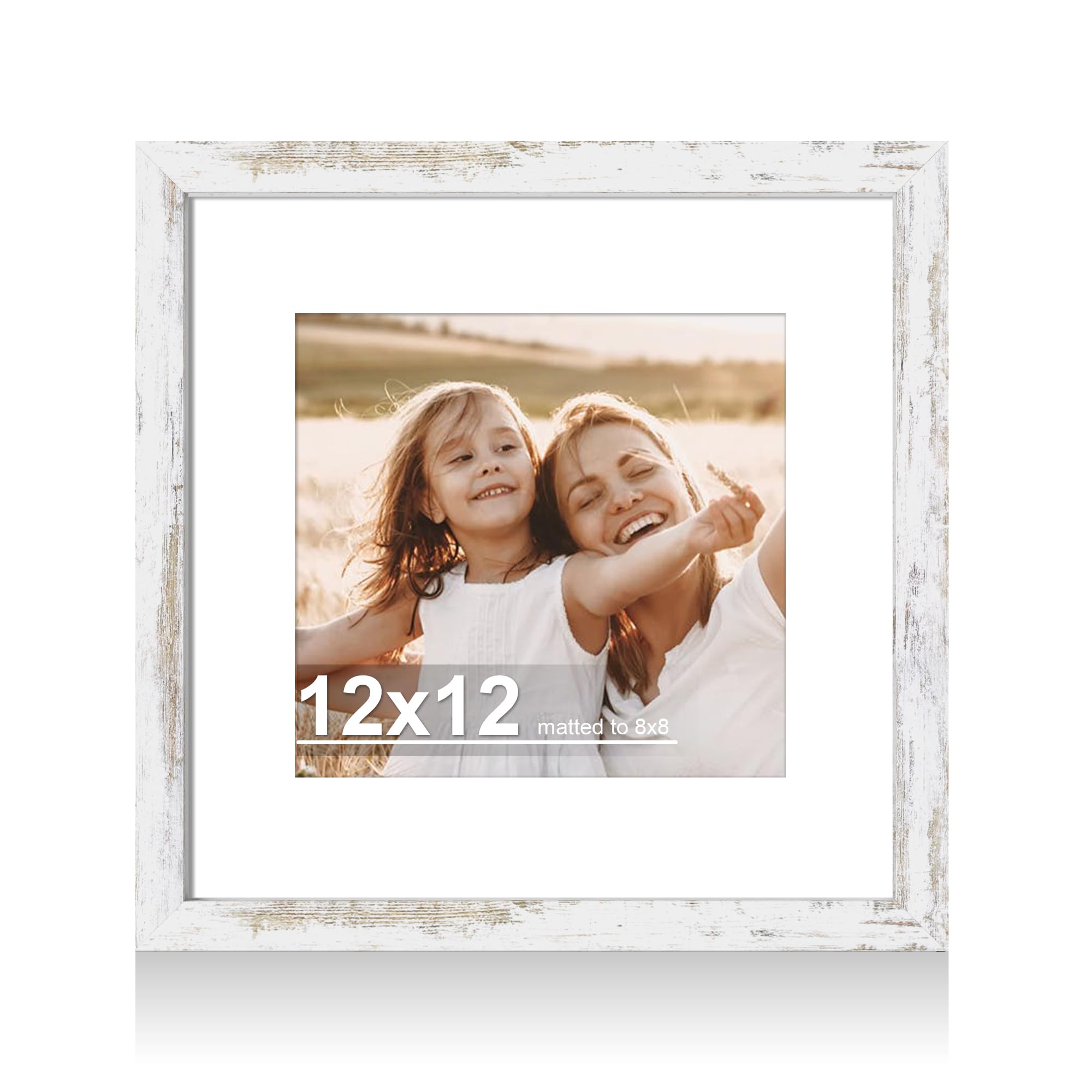 Hongkee 12x12 Picture Frame with Real Glass - 8x8 Wooden Frame with Mat, Horizontal and Vertical Display for Wall or Tabletop (D