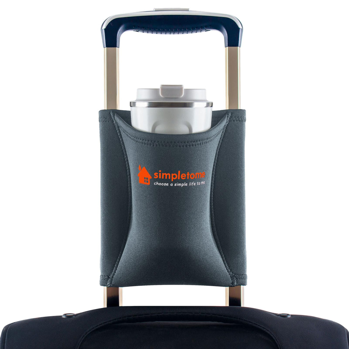 Simpletome Luggage Travel Cup Holder Hands-Free Drink Caddy Attachment Drinks Carrier For Drink Beverages Coffee Mugs (Grey)