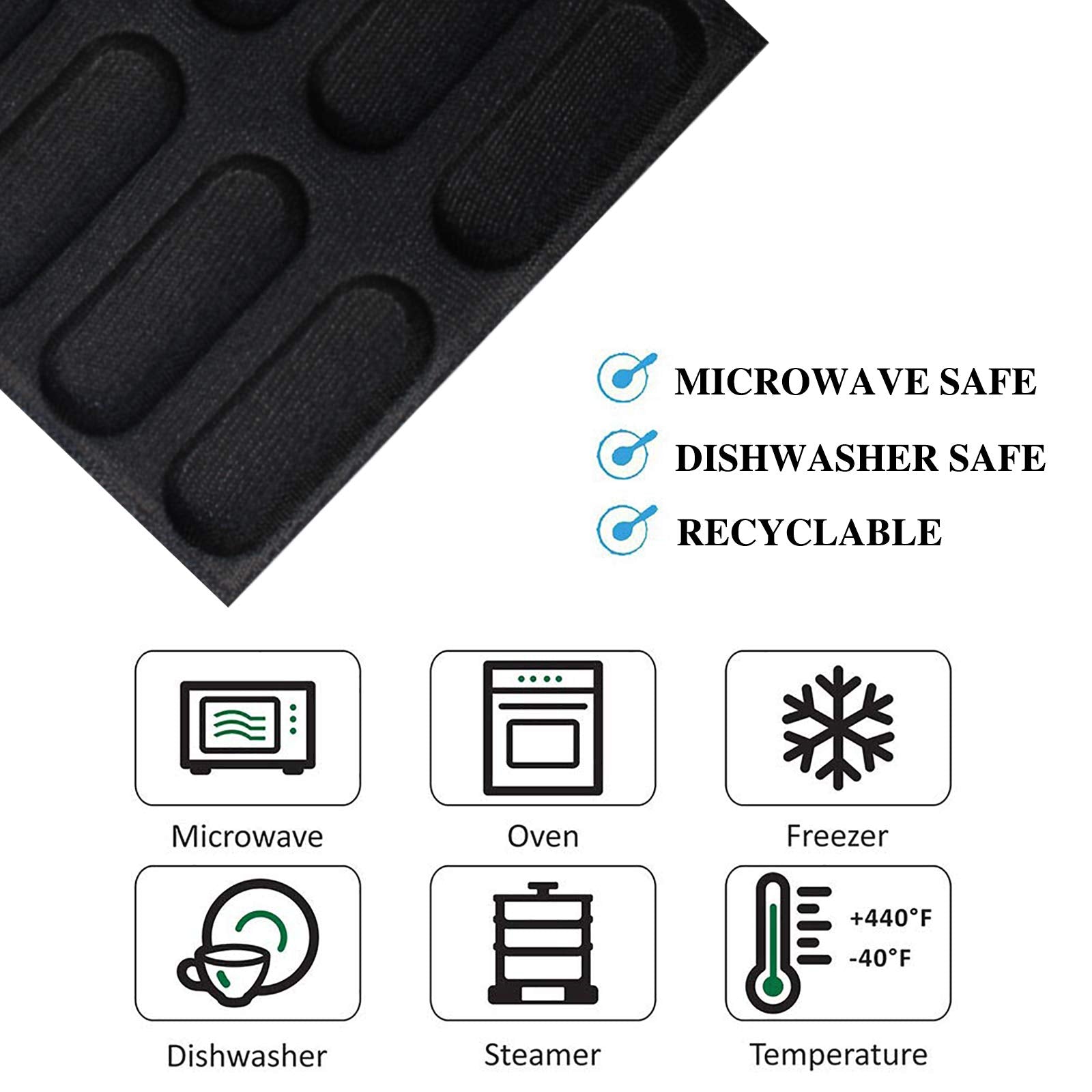 Silicone Hot Dog Bun Mold Mini Silicone Baguette Mould Non-Stick Baking Form Mini Sandwich Baking Molds Silicone Perforated Baking Forms(12Loaf Black)