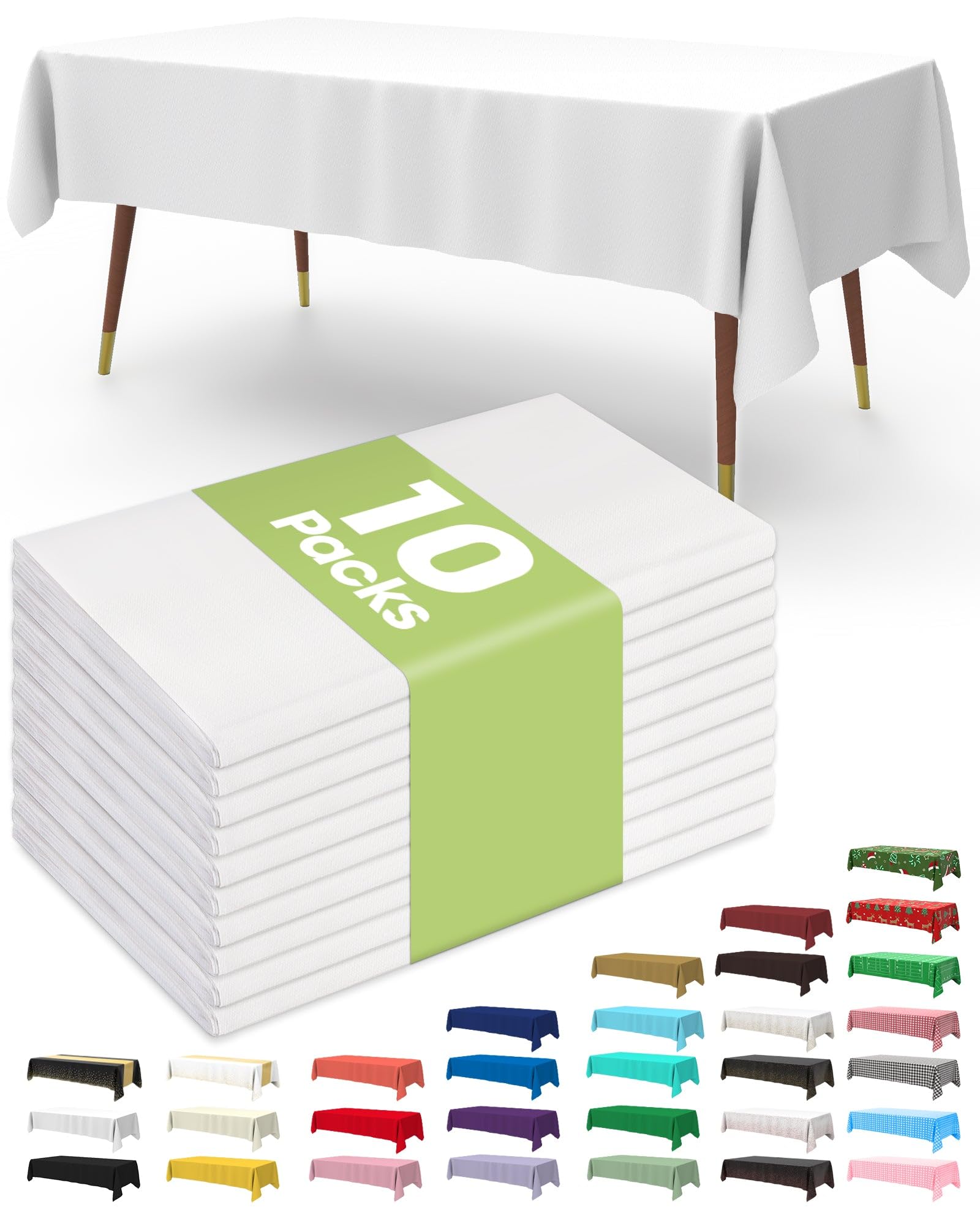 Pureegg Plastic Table Cloth Disposable 10 Pack, 54 x 72 Inch Table Cloths, Party, Picnic, Wedding, Decorative Tablecloths, Recta