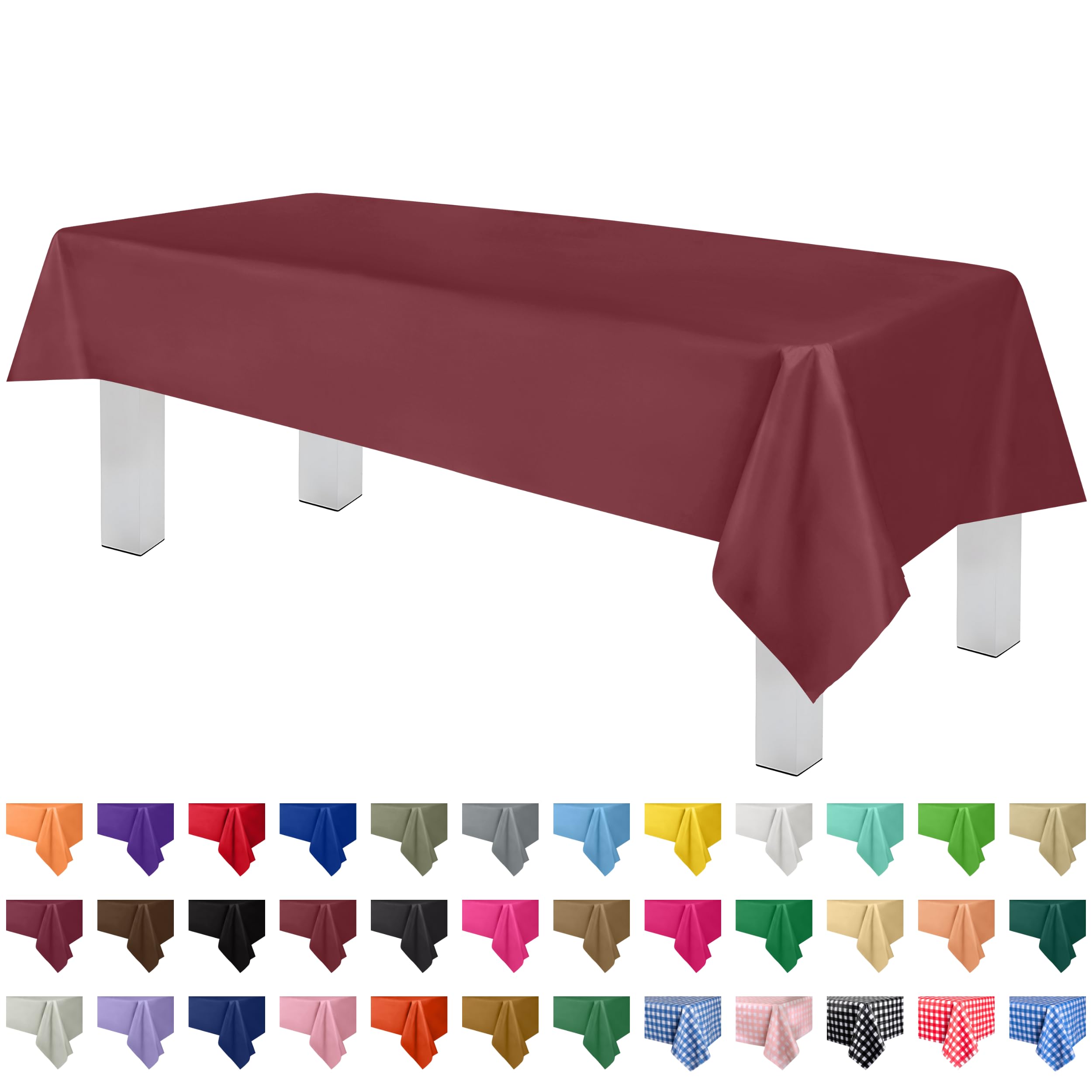 Grandipity Burgundy Plastic Table Cloth Disposable (6 Pk) 54In X 108In Plastic Tablecloths For Rectangle Tables - Premium Party