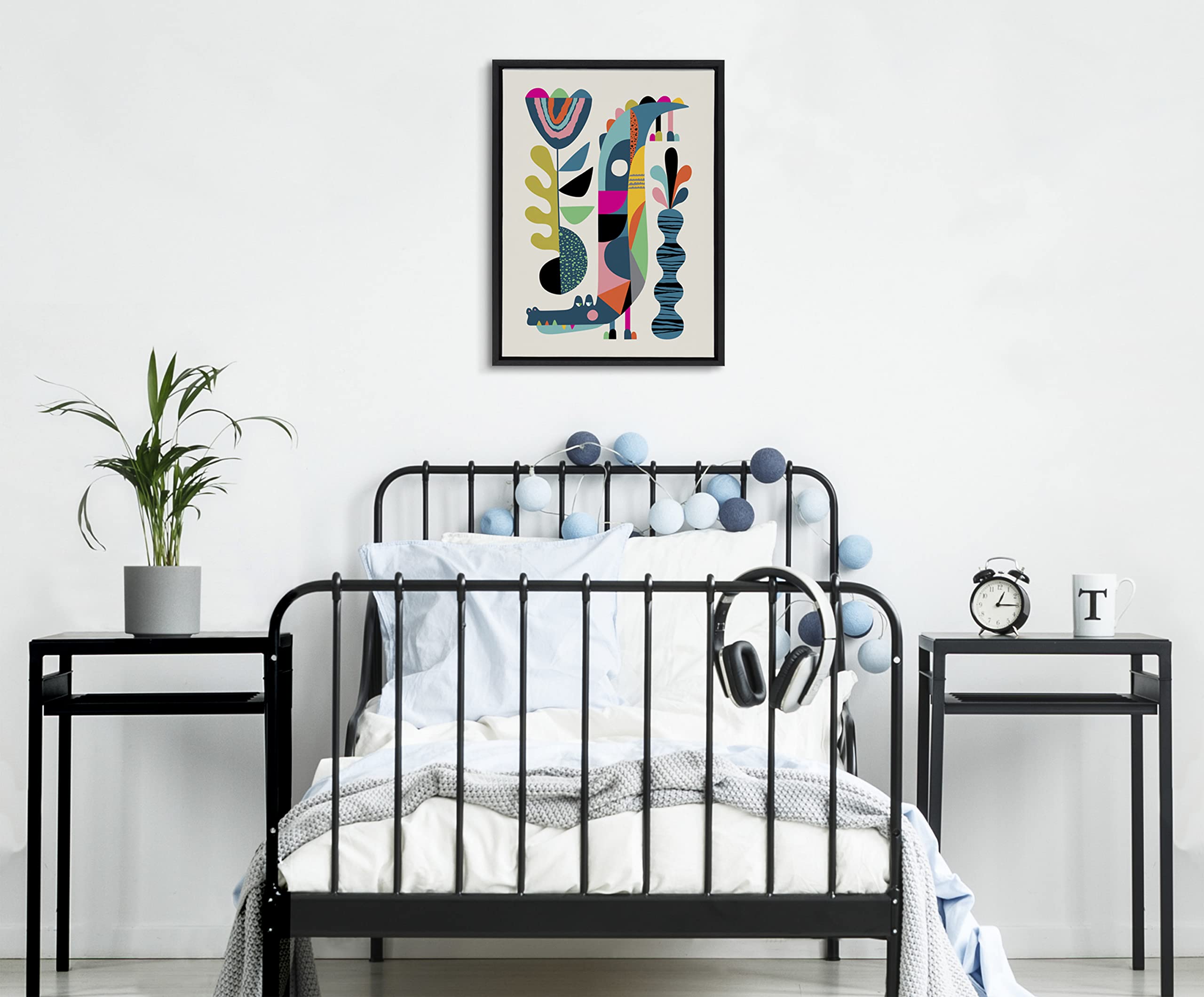 Kate And Laurel Sylvie Crocodile Framed Canvas Wall Art By Rachel Lee Of My Dream Wall, 18X24 Black, Chic Mid-Century Animal Art
