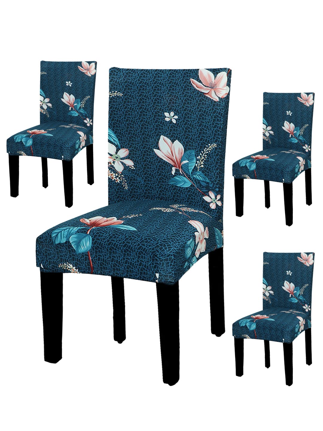 House Of Quirk Polyester Lotus Elastic Stretch Removable Washable Short Dining Chair Protector Seat Slipcover (Dark Blue)