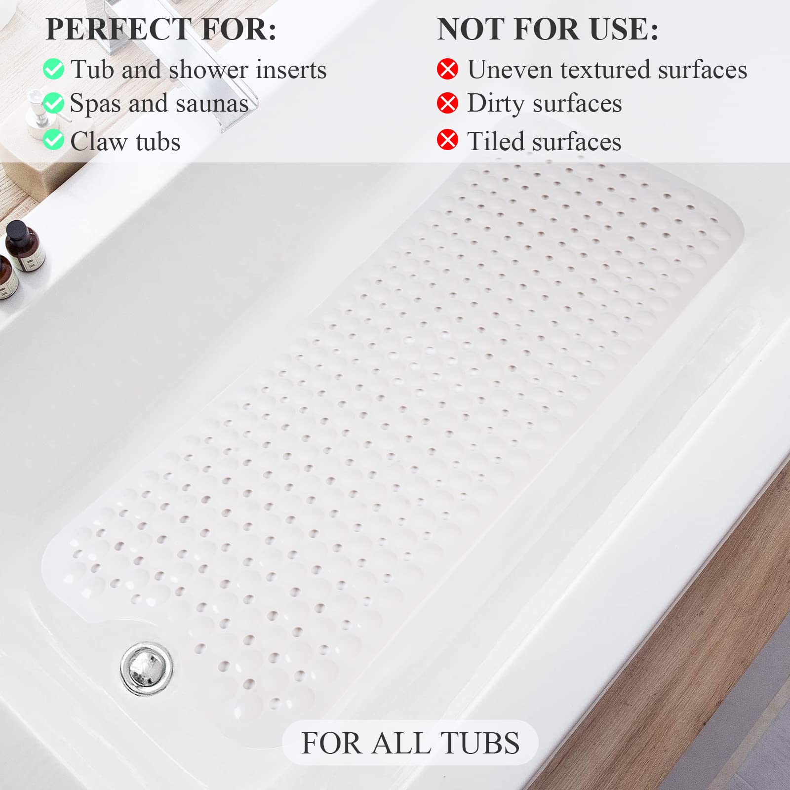 Sheepping Baby Bath Mat Non Slip Extra Long Bathtub Mat For Kids 40 X 16 Inch - Eco Friendly Bath Tub Mat With 310 Big Suction C