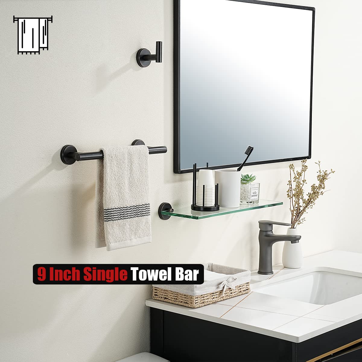 JQK Oil Rubbed Bronze Towel Bar  9 Inch 304 Stainless Steel Thicken 0.8mm Towel Rack Bathroom  Towel Holder Wall Mount  Total Length 12 Inch  TB110L9-ORB