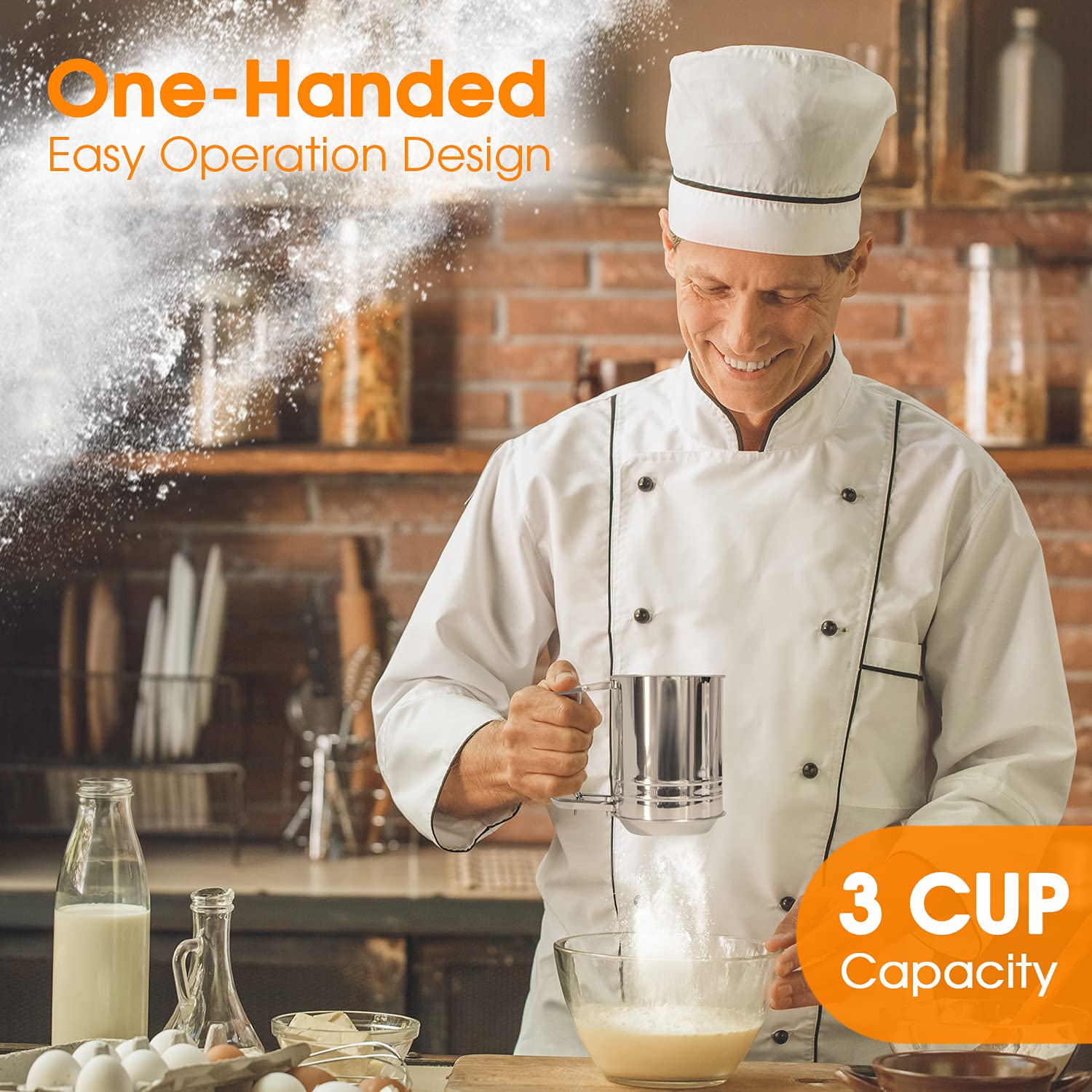 Cook Army Flour Sifter , 3 Cup Stainless Steel , Great Double-Layer Baking Sifters For All Baking Flour And Powdered Sugar, Flou