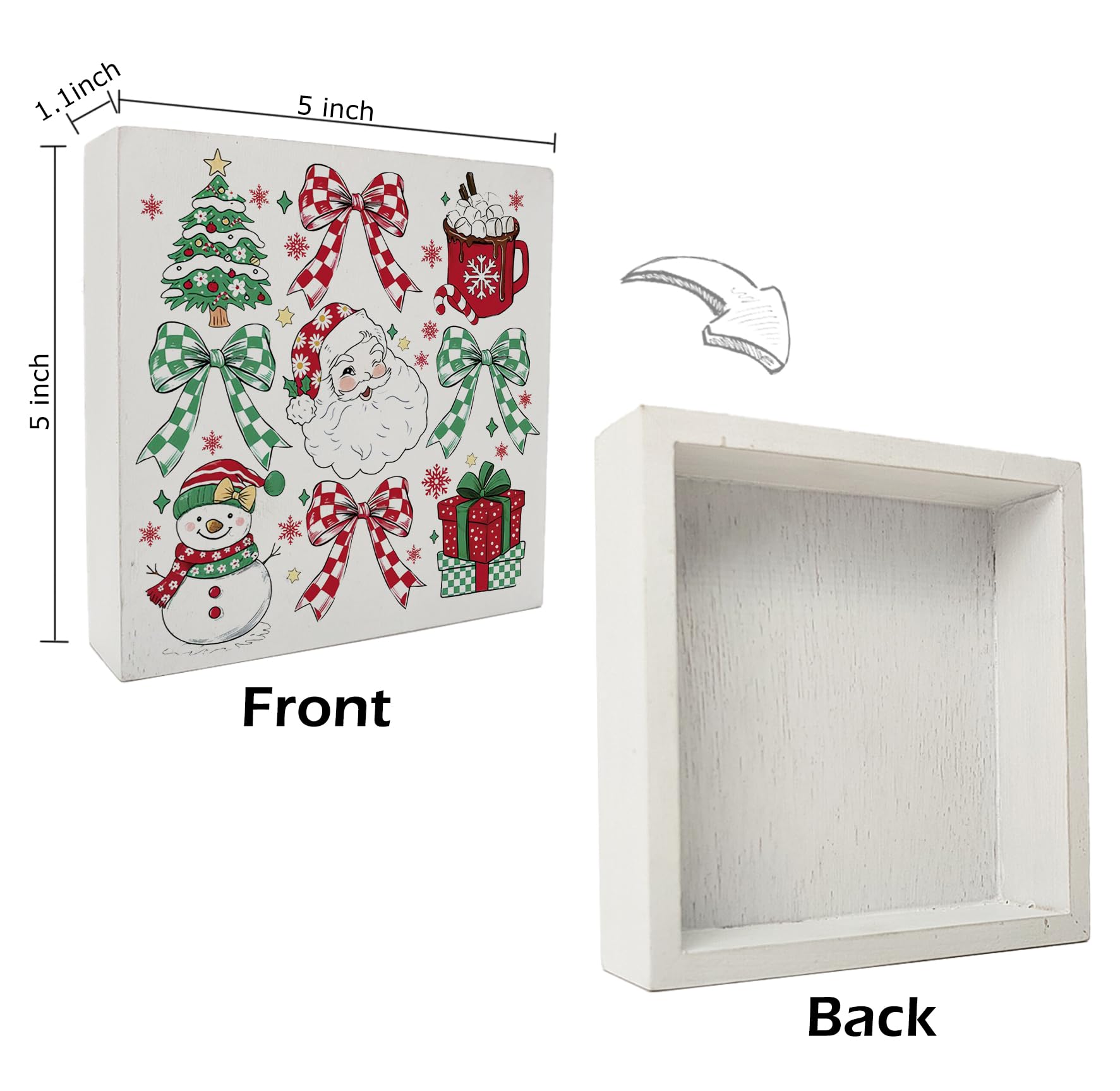 kunlisa Coquette Red and Green Bow Christmas Wooden Sign, Coquette Preppy Christmas Decor, Girly Xmas Tree Santa Snowman Wood Bo