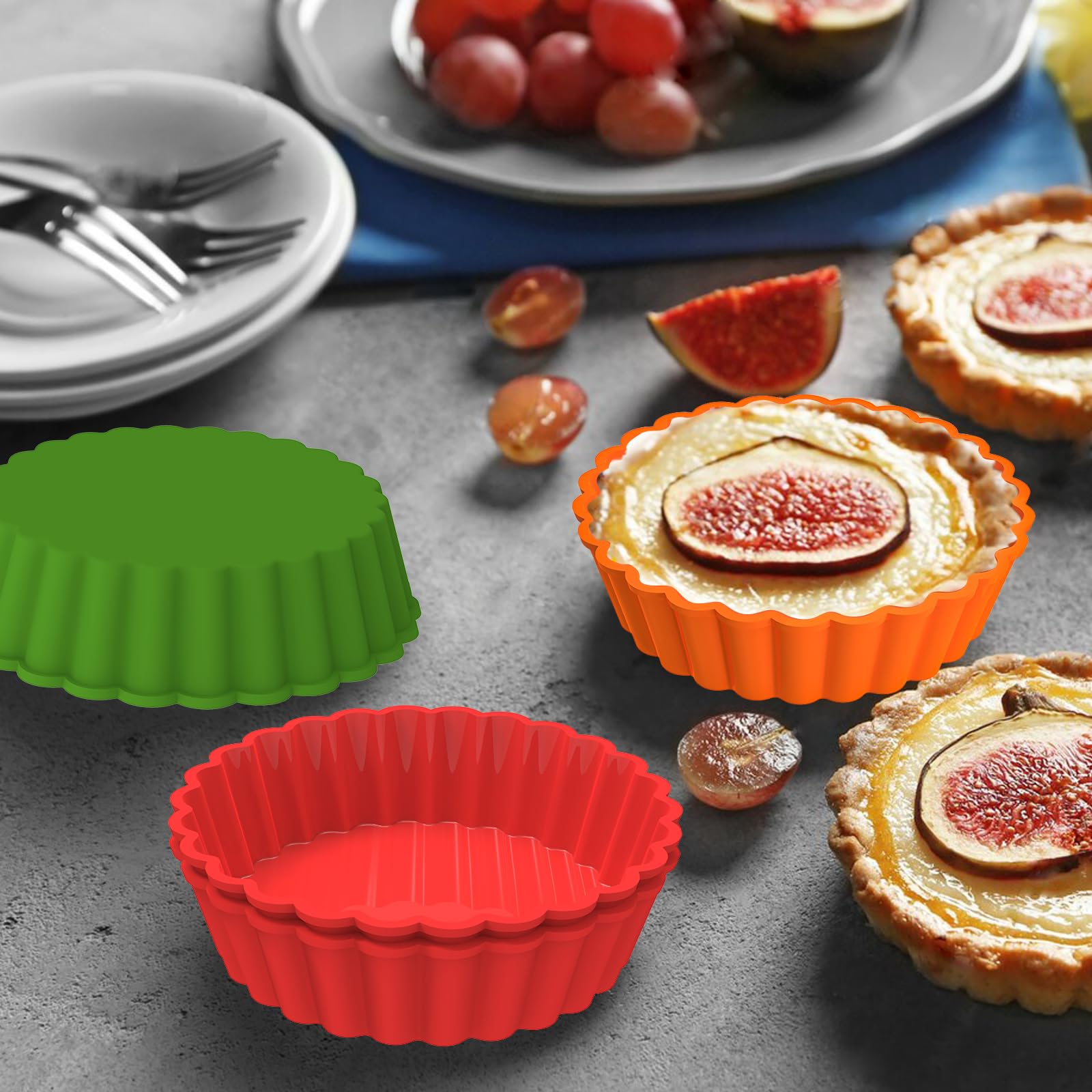 Webake Silicone Mini Tart Pan 4 Inch Non-Stick Mini Quiche Molds Small Pie Baking Pan Tart Molds For Baking, Pack Of 8