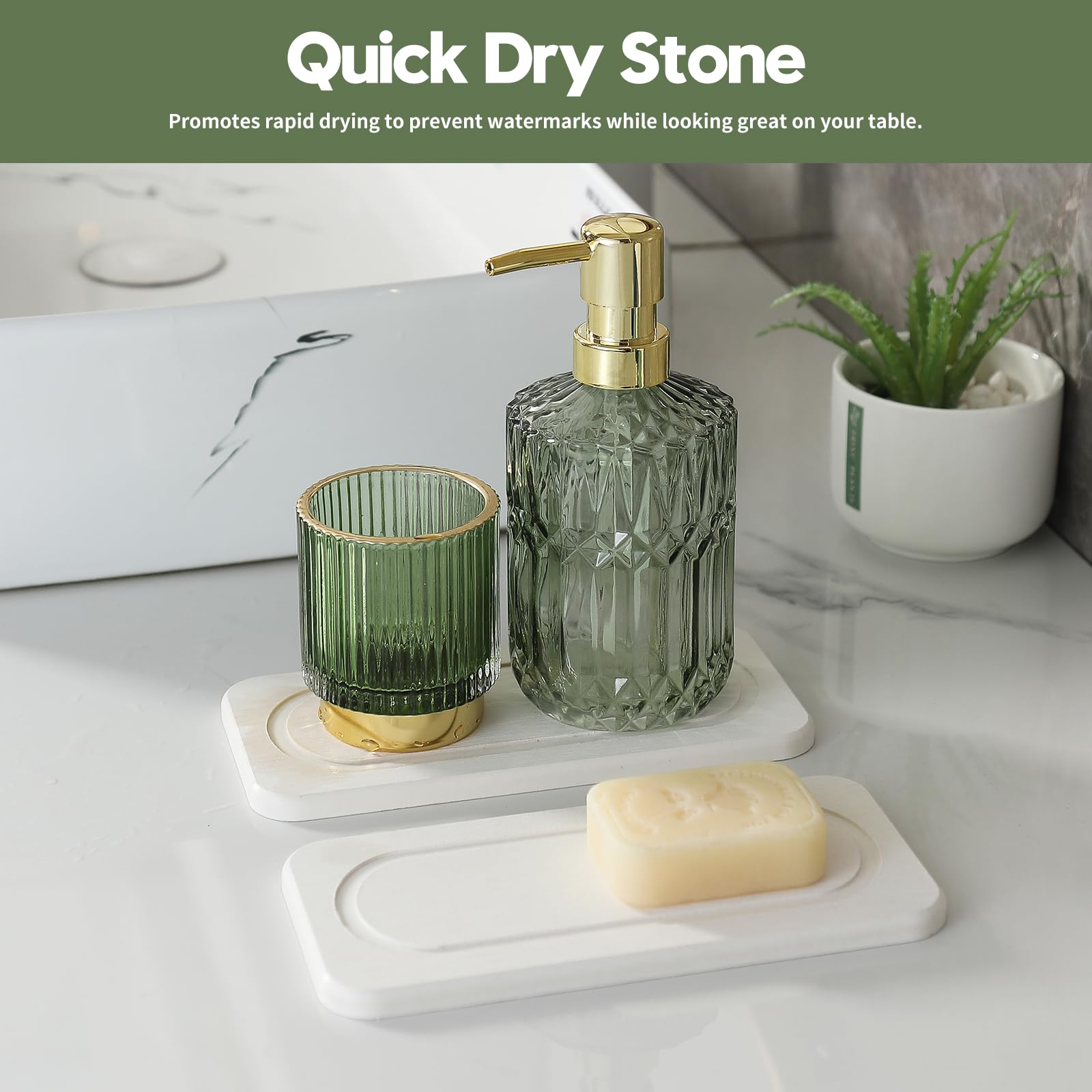 Homdiva 2Pack Diatomite Stone Coasters Water Absorbing Sink Tray For Kitchen & Bathroom Counter, Quick Dry Soap Dish Makeup Vani