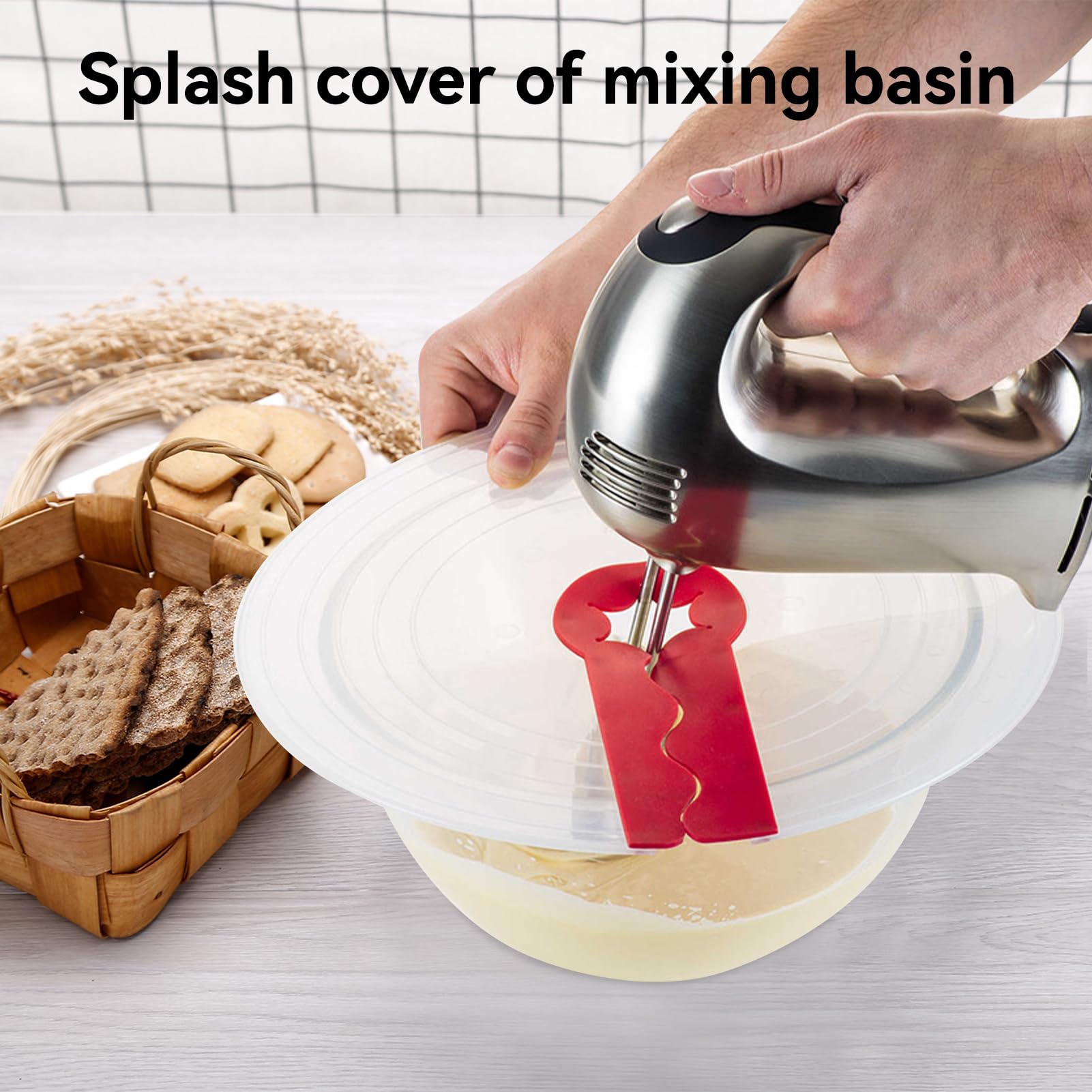 12In Splash Cover, Mixer Splatter Guard Egg Whisk Mixing Bowl Lid Egg Bowl Cover Screen Guard Bowl Lid Silicone Anti Splash Cove