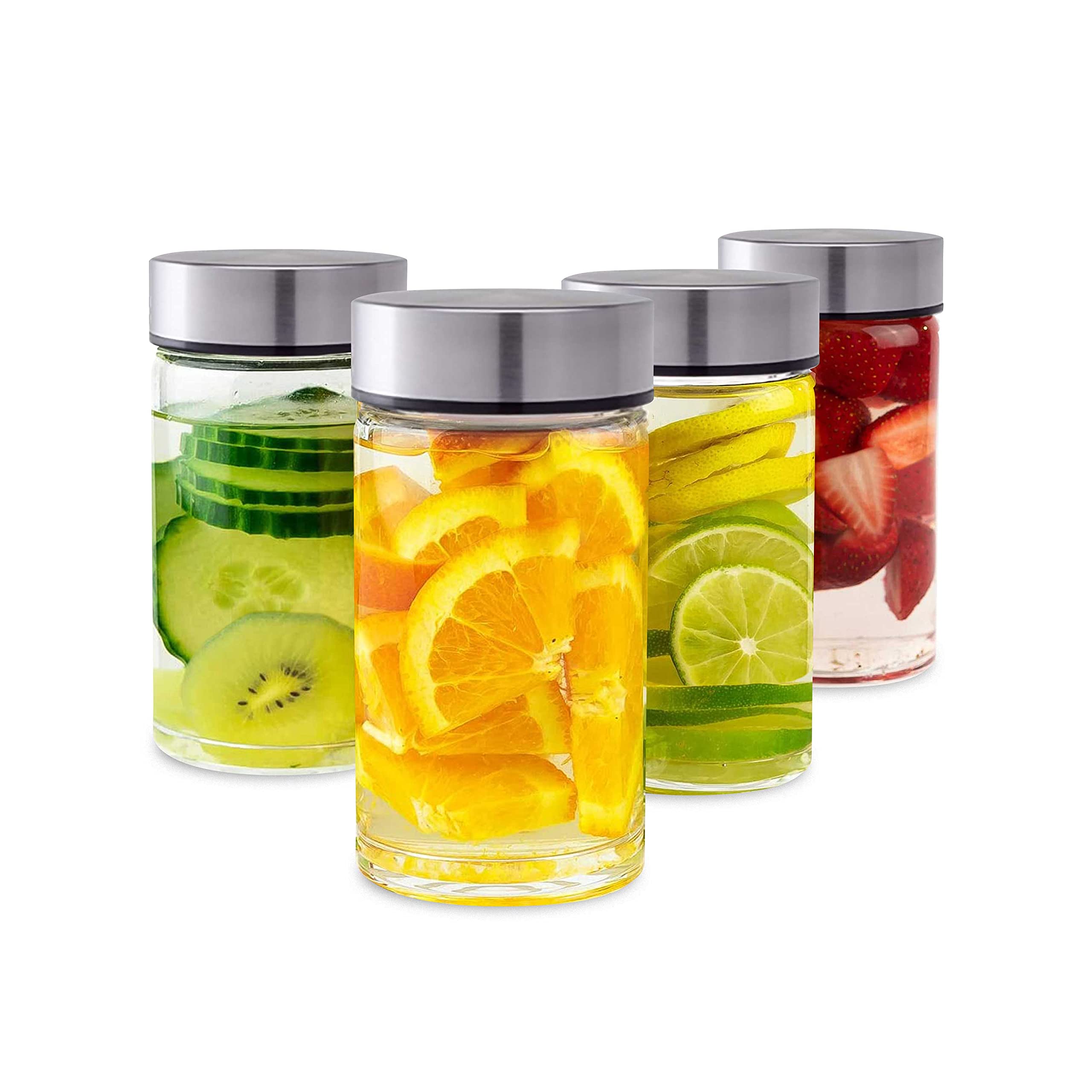 Juice Bottles - 4 Pack Wide Mouth Glass Bottles With Lids - For Juicing, Smoothies, Infused Water, Beverage Storage - 10Oz, Bpa