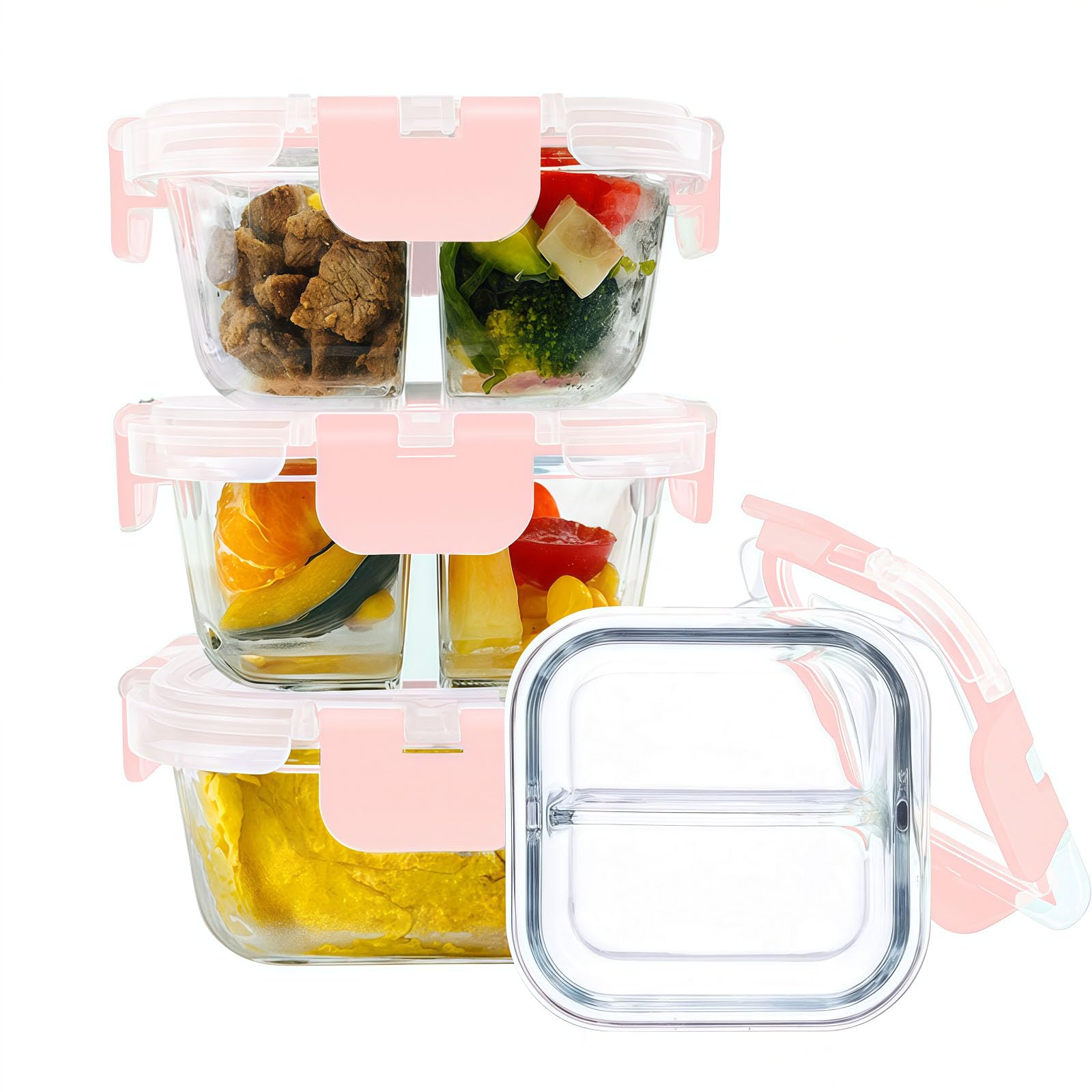 Nafhone 3 Pack Bariatric Meal Prep Containers, 8 oz Bariatric Portion Control Food Storage Containers with Two 4 oz Compartments