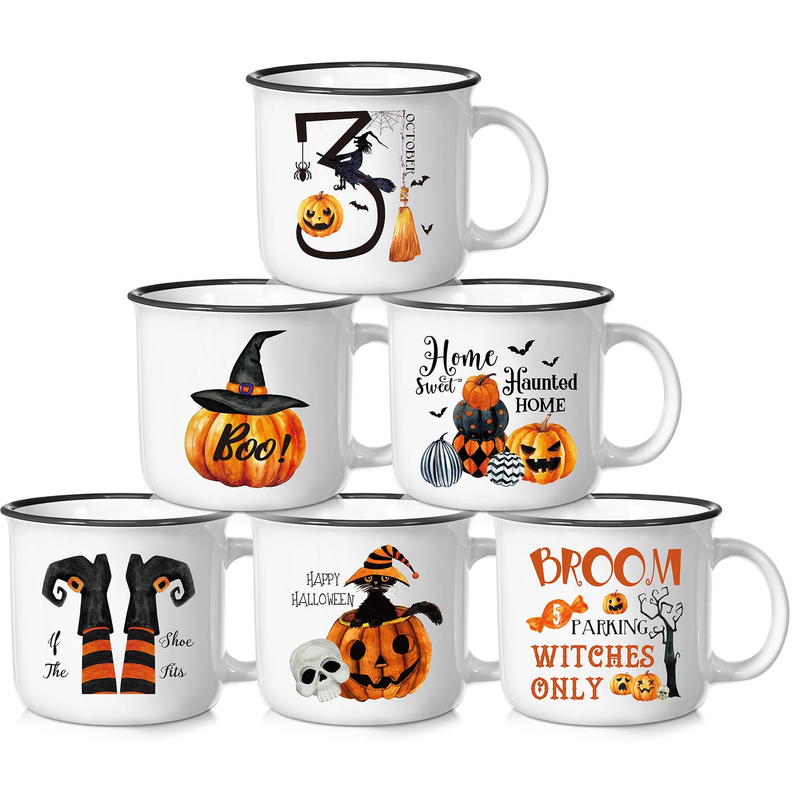 Pickmesh Halloween Coffee Mug Set of 6, 14oz Witch Ceramic Mugs for Home