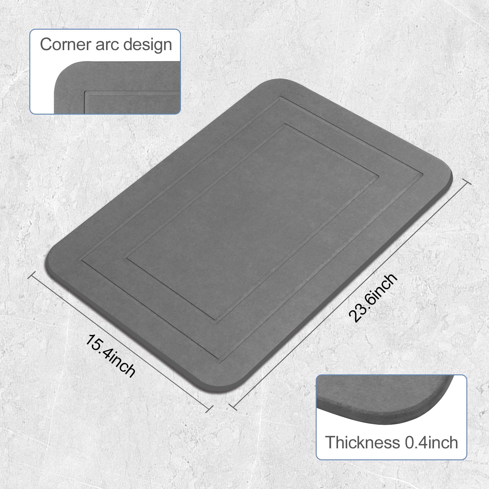 Humiga 2 Pack Stone Bath Mat, Diatomaceous Earth Shower Mat, Non-Slip Super Absorbent Quick Drying Bathroom Kitchen Floor Mat (G
