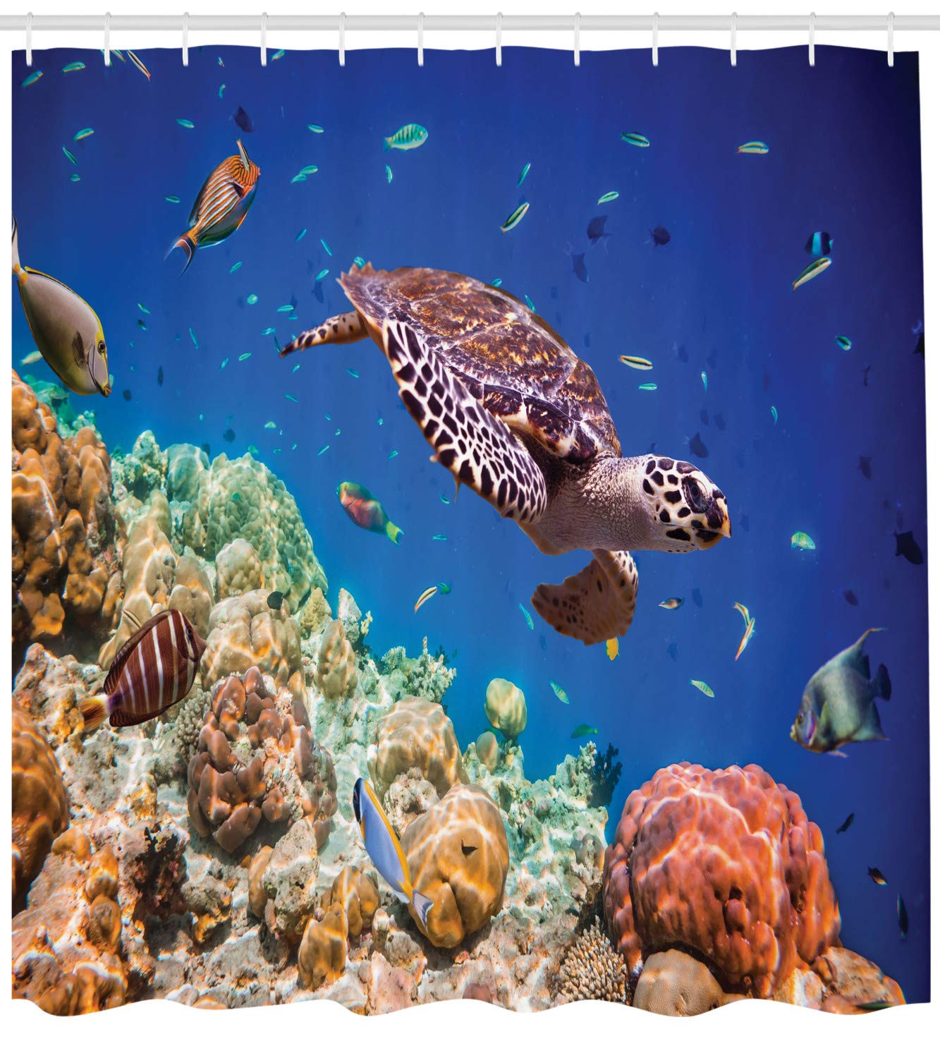 Ambesonne Ocean Shower Curtain, Tropical Sea Turtle Swimming In Sea Maldives Image, Cloth Fabric Bathroom Decor Set With Hooks,
