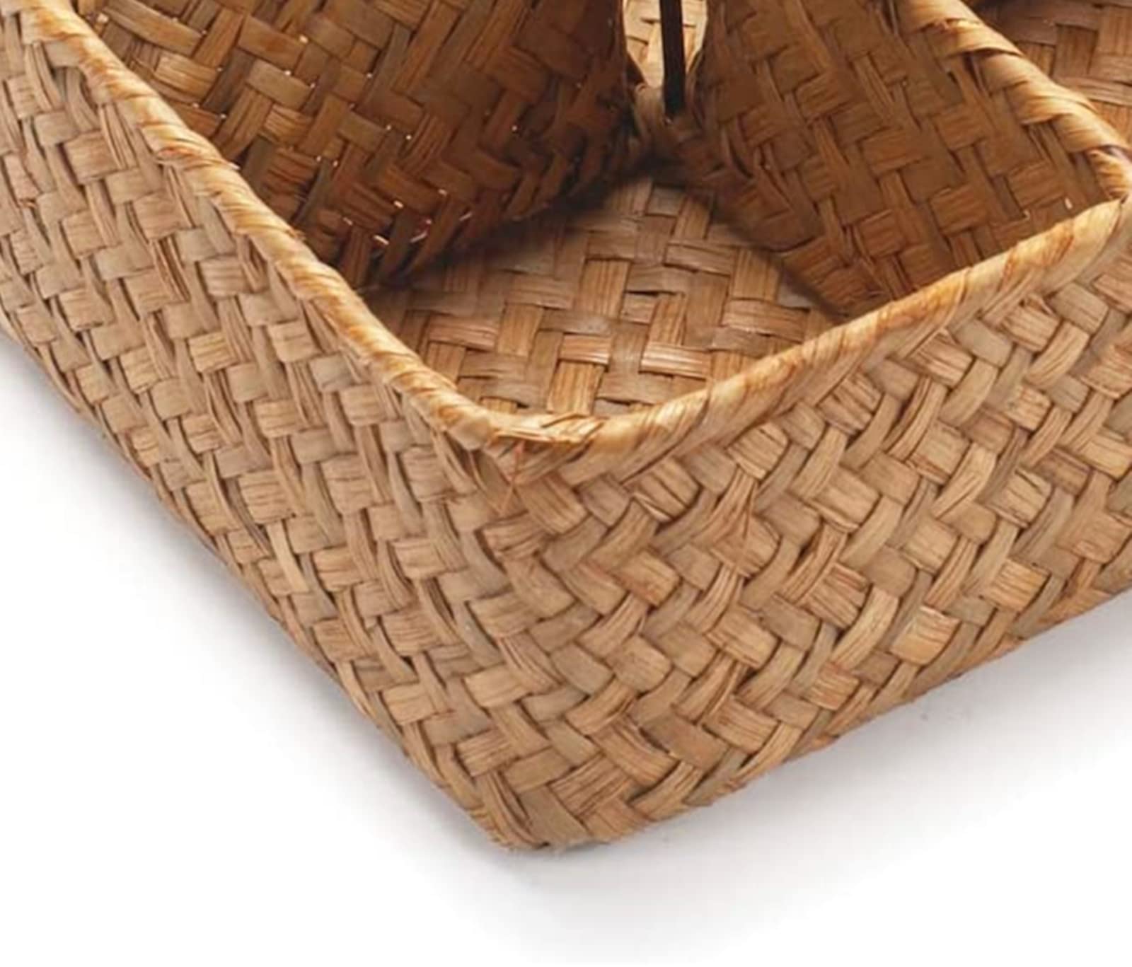 Tea Bag/Sugar Packet Holder, Coffee Station Condiment Organizer, Seagrass Storage Basket, Wicker Rattan Divided Basket Organizer