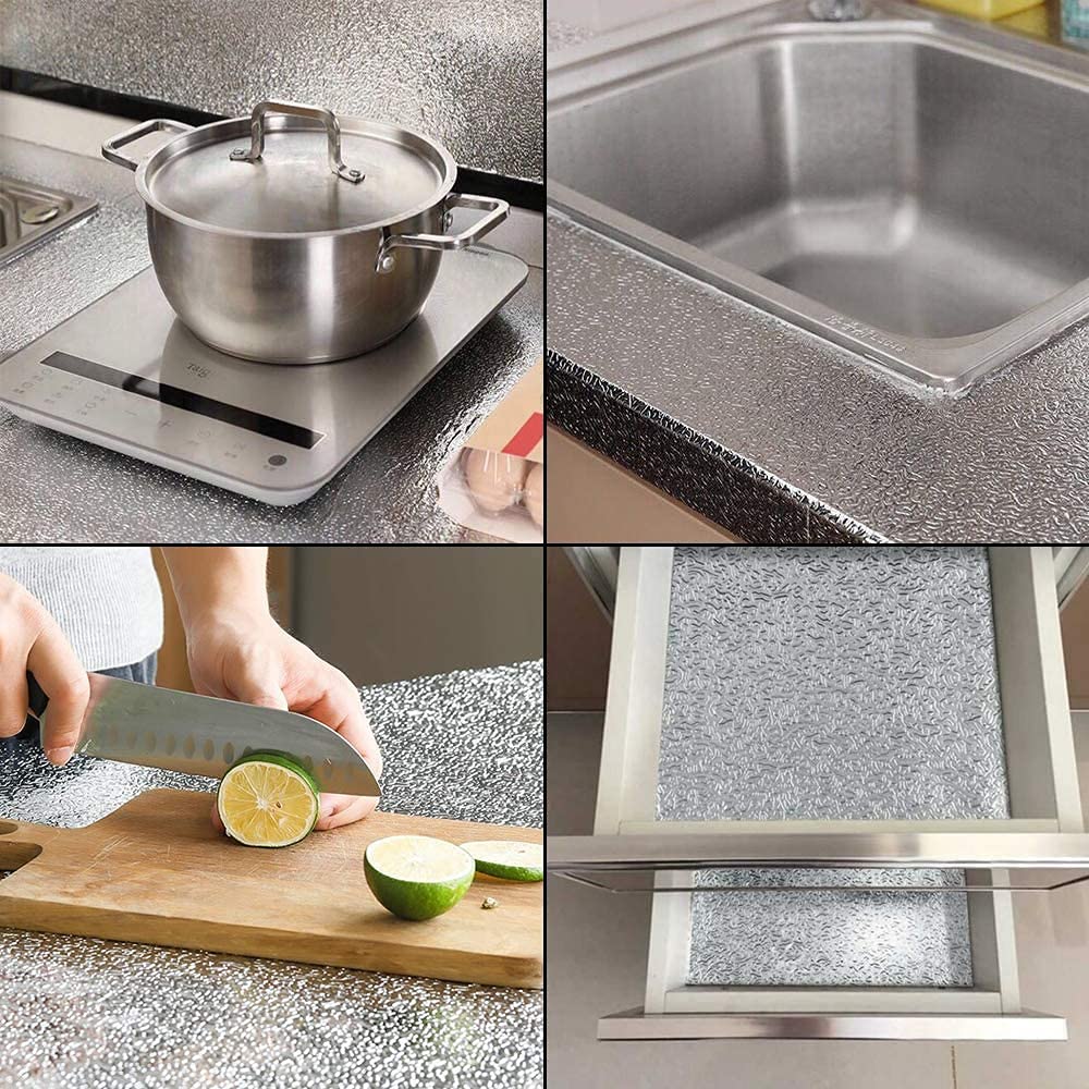 Tgopit Aluminum Foil Mirror Silver Wallpaper 200 * 60 Cm Wide Kitchen Waterproof Oil Proof Removable Contact Paper Heat Resistan