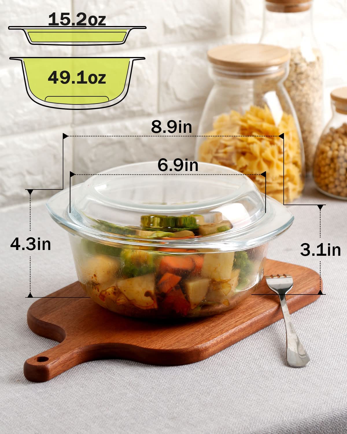 Round Glass Casserole Dish With Lid for Oven Covered Glass Casseroles Ovenware with Glass Lid  Glass Microwavable Bowls (1.5L)