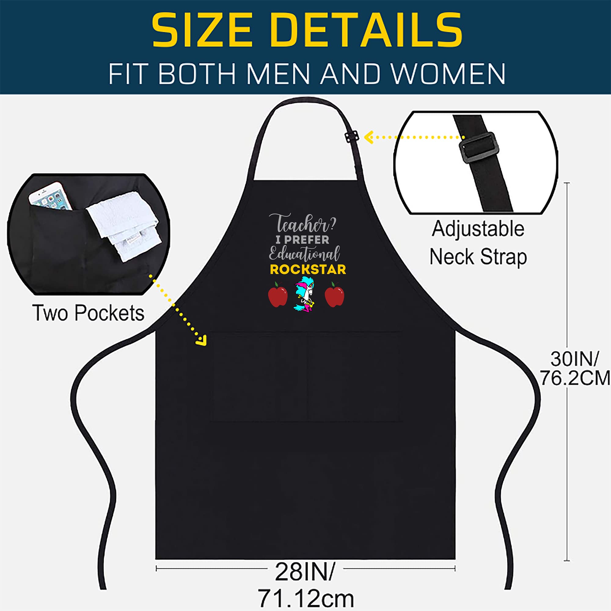 Xpuffer Teacher Apron - Teacher Black Cook - I Prefer Educational Rockstar Back To School Cooking Aprons Kitchen Decor - Apron S