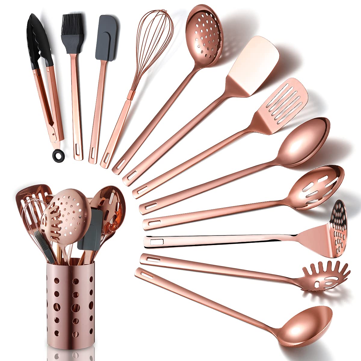Copper Kitchen Utensils Set,13 Pieces Stainless Steel Cooking Utensils Set With Titanium Rose Gold Plating,Kitchen Tools Set Wit