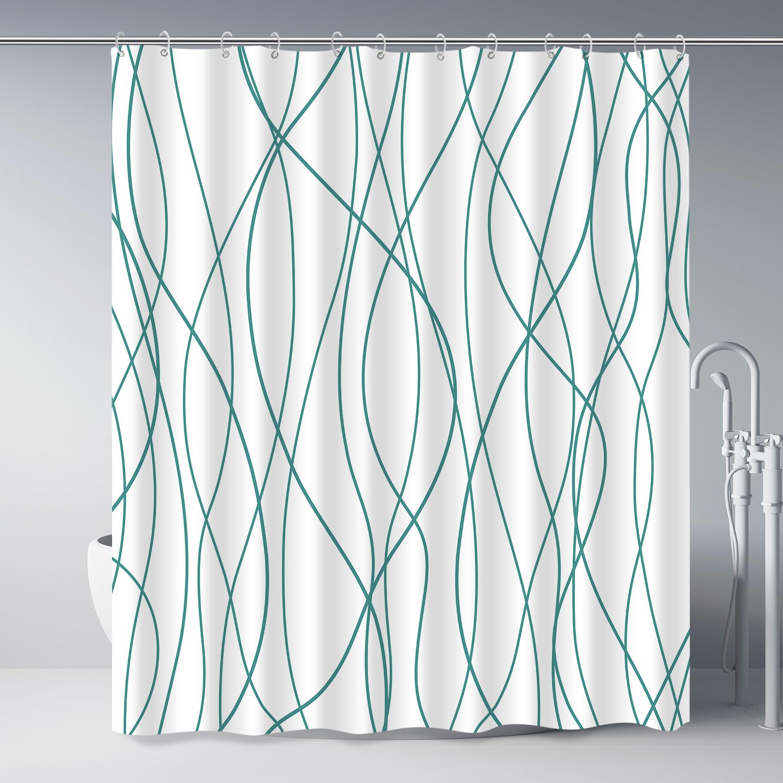 Punkray Seaweed Green Striped Fabric Shower Curtain For Bathroom With 12 Hooks, Shower Curtains For Bathroom, Waterproof Bath Ac