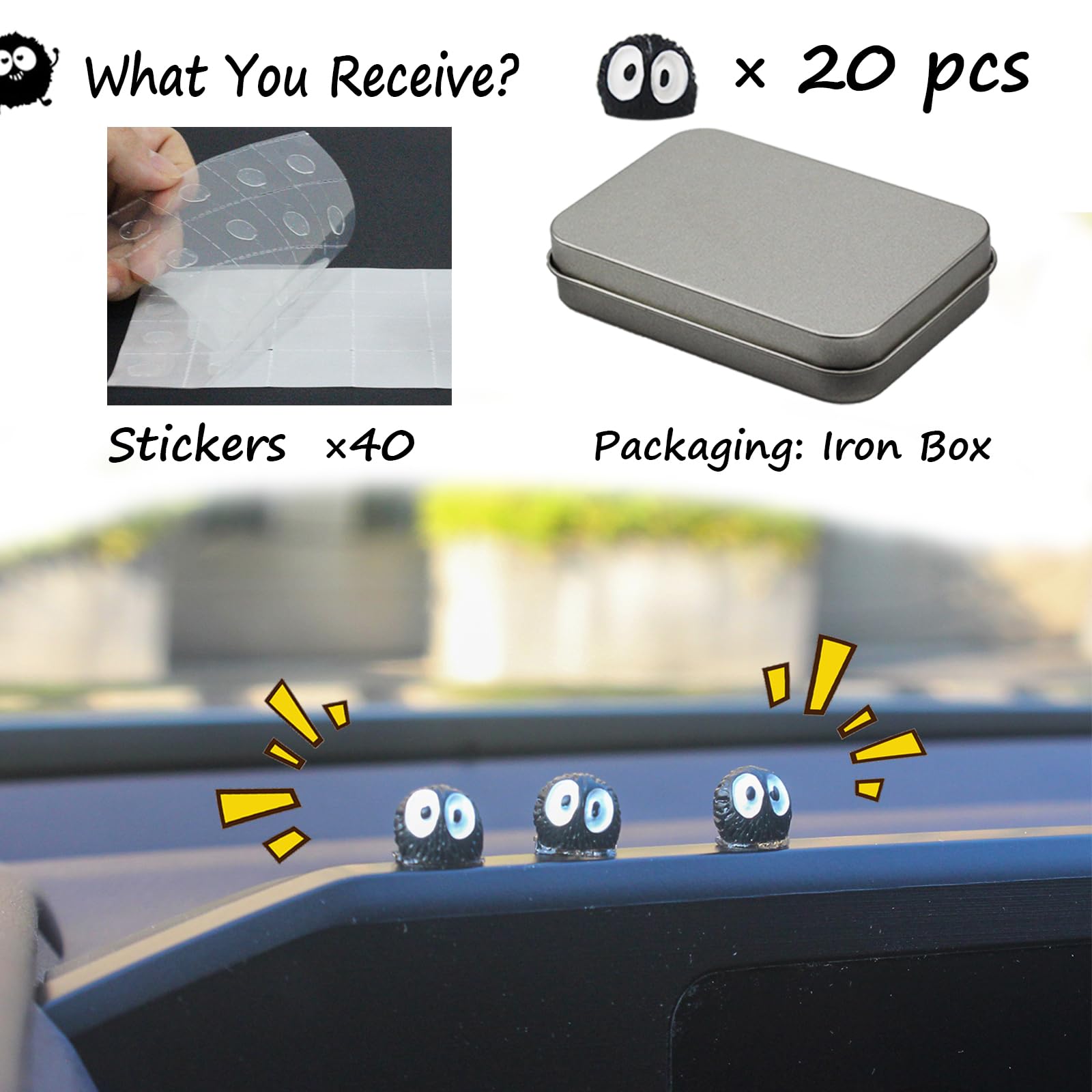 Mevodeata 20 Pcs Cute Soot Sprite Car Decor Rearview Mirror Accessories - Cute Decor for Car Home and Office Gifts