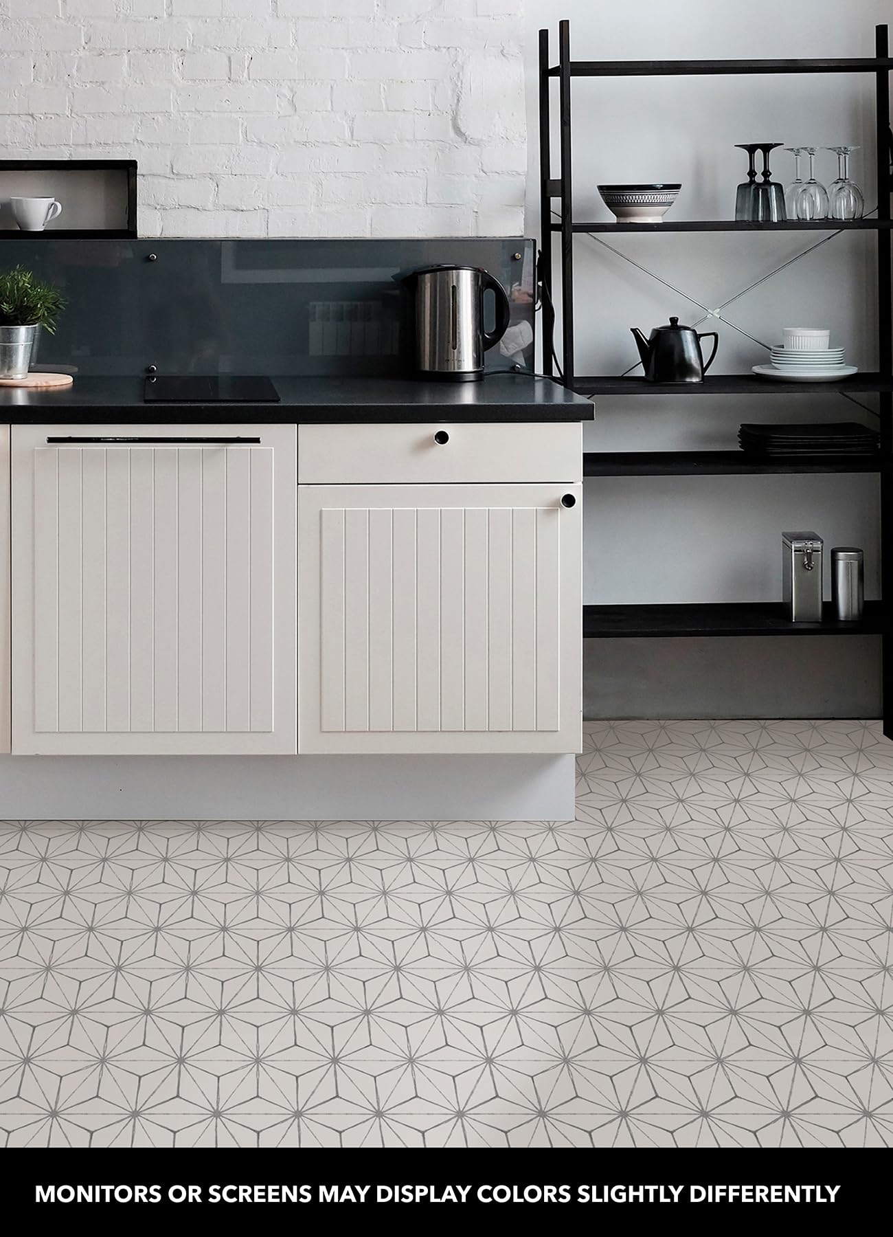FloorPops Kikko Peel and Stick Floor Tiles, Vinyl, 60"L x 24"W, White/Off-White, Model FP2481