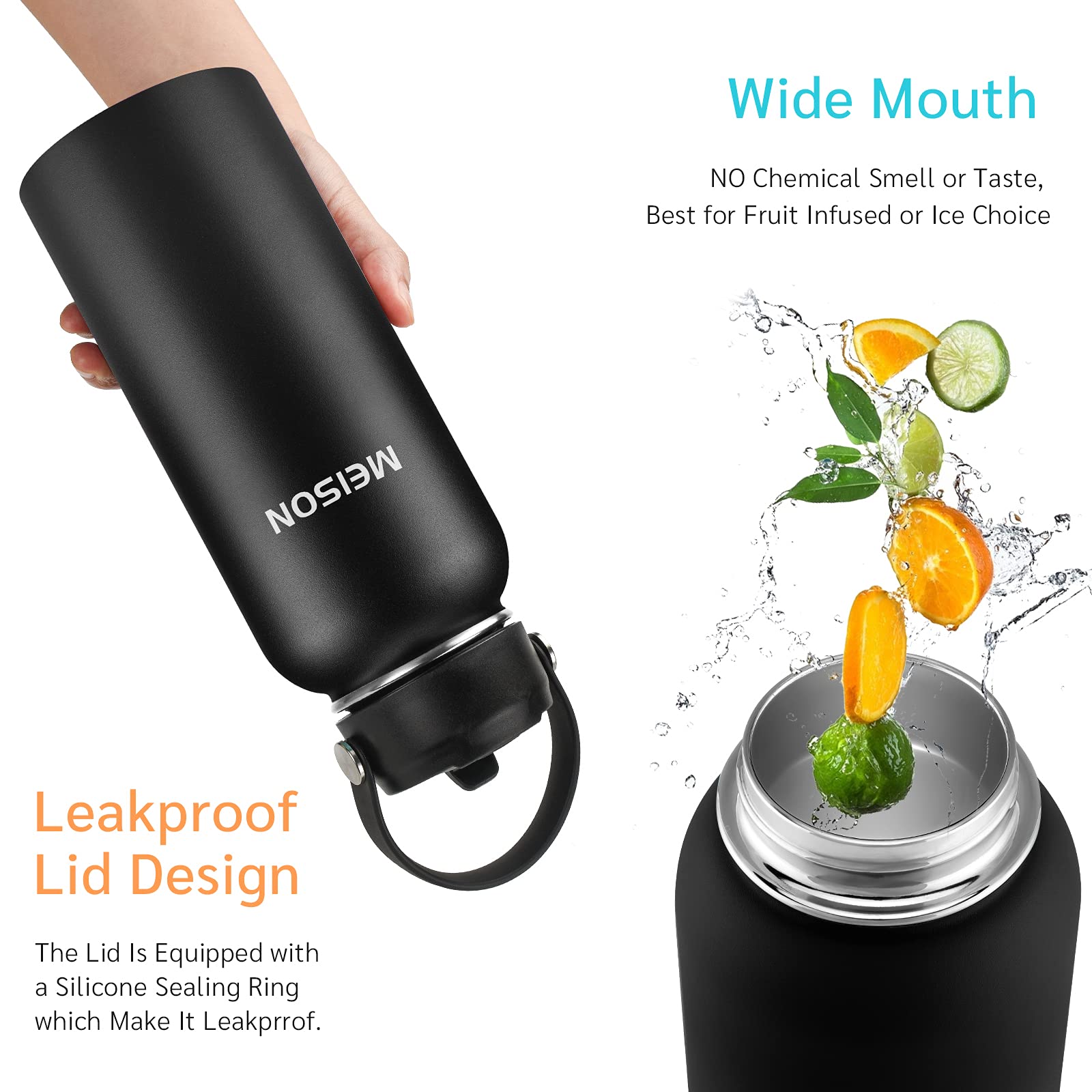 Insulated Water Bottle With Straw 32Oz, Sports Water Bottle 1 Liter, Reusable Wide Mouth Vacuum 18/8 Stainless Steel Thermos Fla