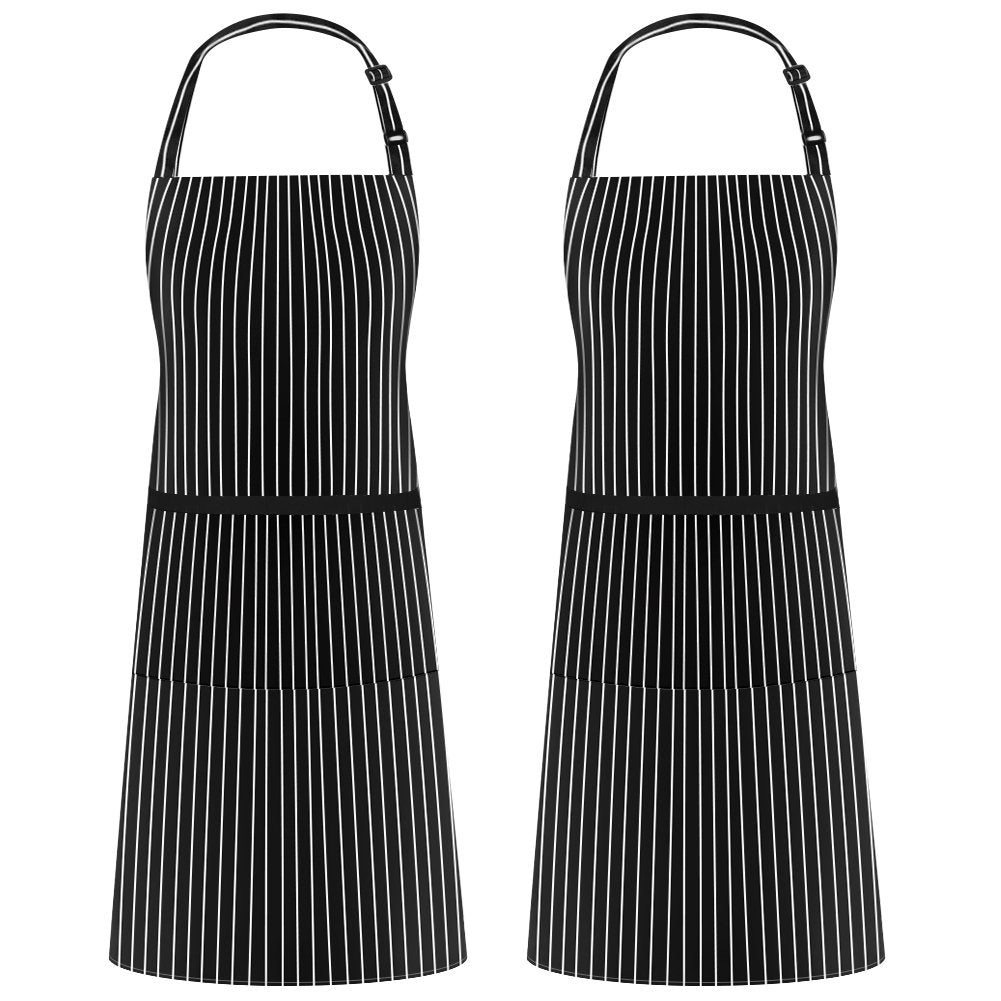 Syntus 2 Pack Adjustable Bib Apron Thicker Waterdrop Resistant with 2 Pockets Cooking Kitchen Aprons for Women Men Chef, Pinstri