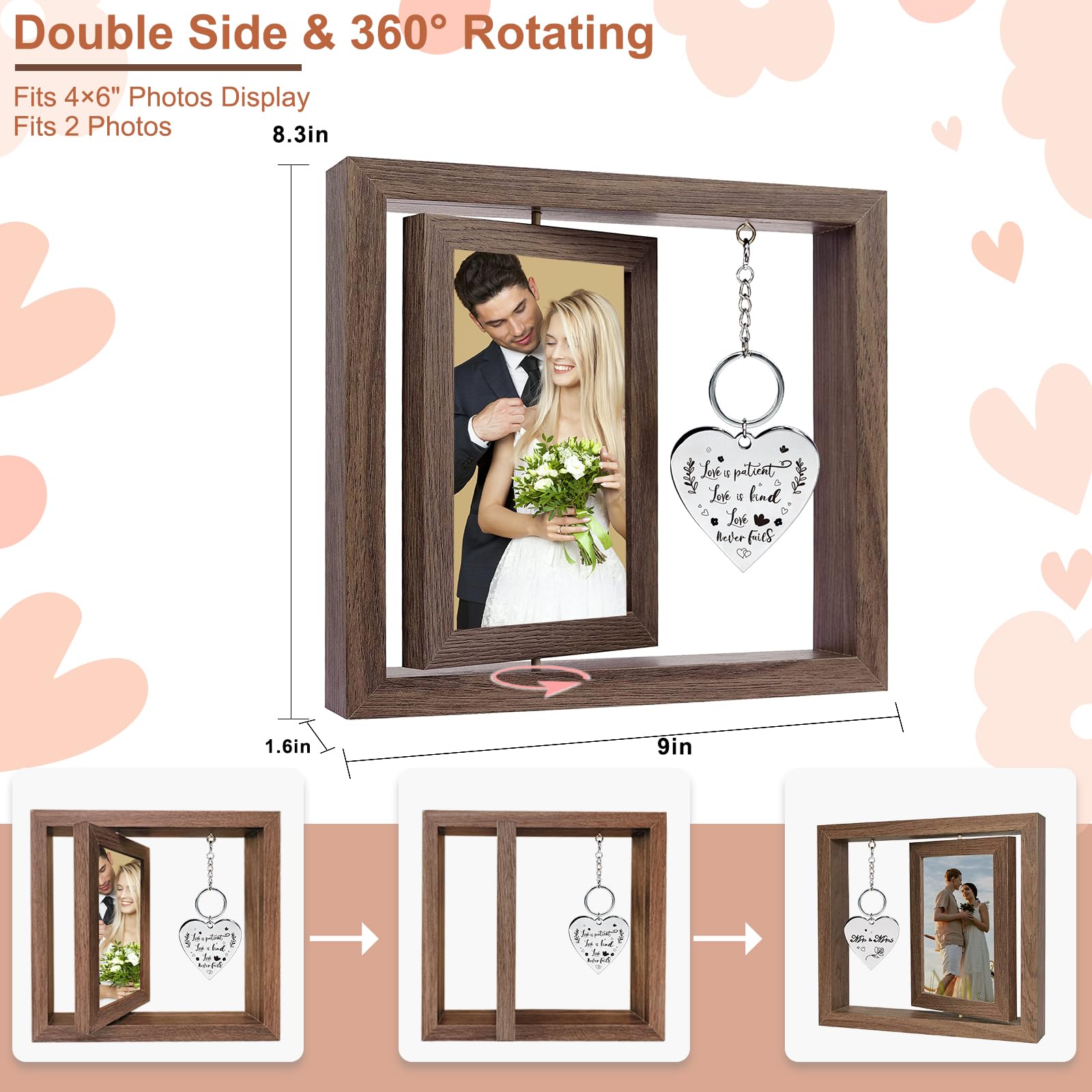 Wedding Gifts Bridal Shower Gifts Engagement Gift for Couples,4x6 Mr & Mrs Wedding Picture Frame,Love is Patient Love is Kind Pi