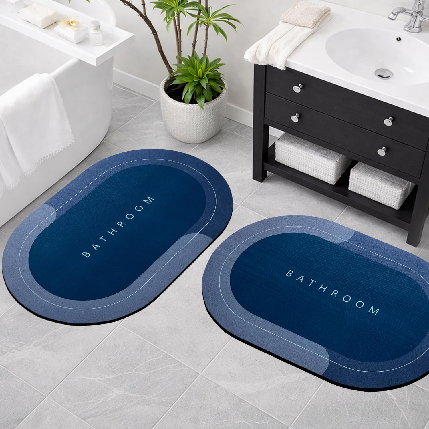 Canway 2 Pieces (3.5Mm) Water Soaking Bathroom Print Door Mat, Water Absorbent Mat (40X60Cm) Blue