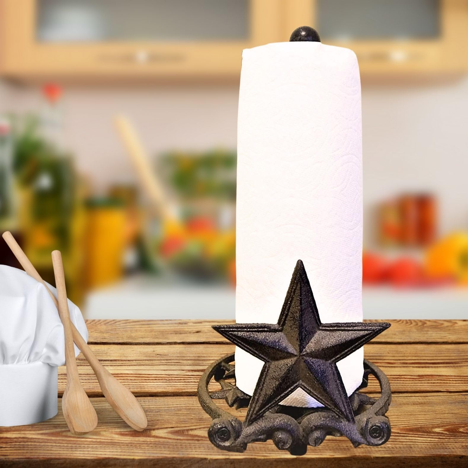 Bestgiftever Metal Star Country Rustic Paper Towel Holder - Freestanding Kitchen Countertop Decor For Farmhouse, And Western Sty