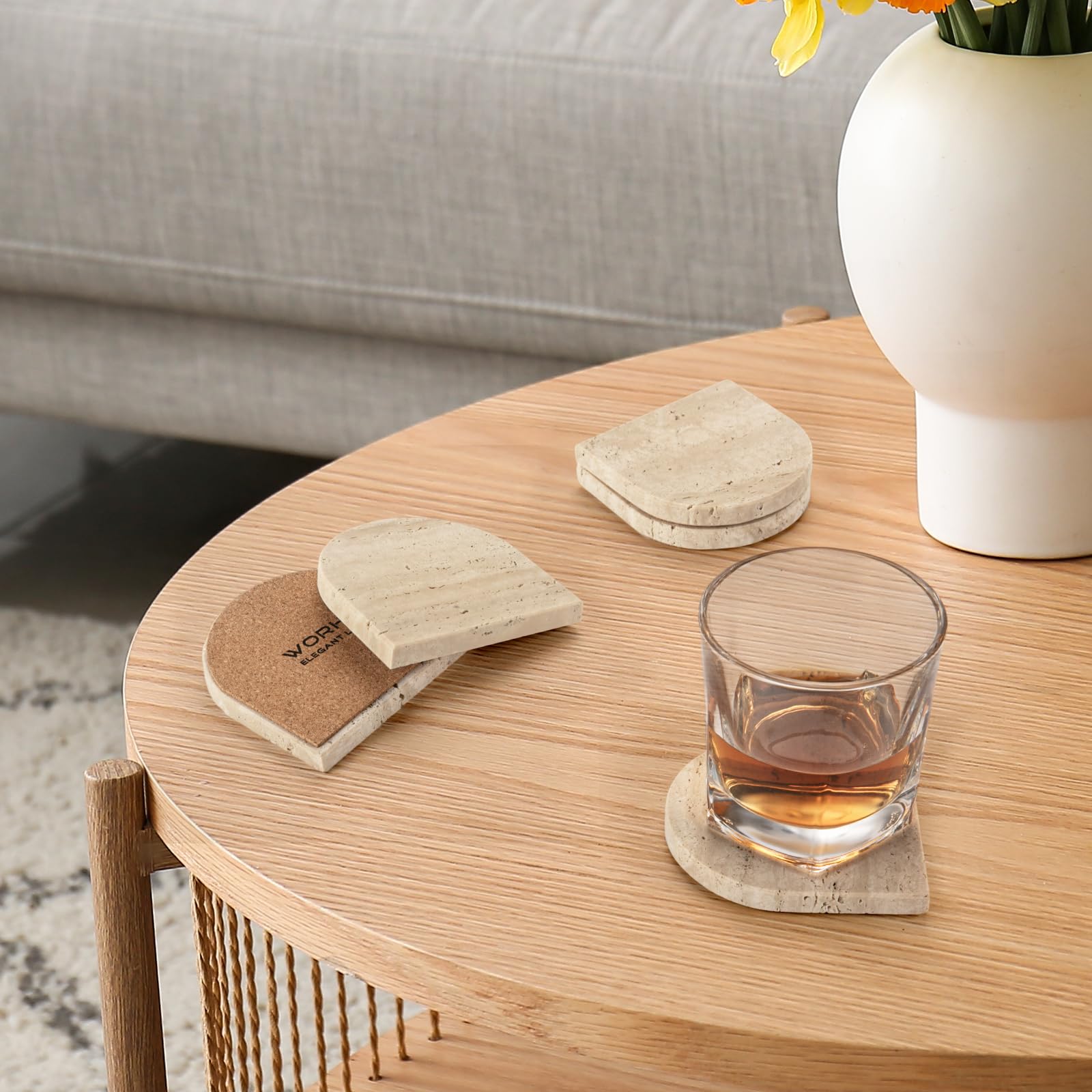 Worhe Marble Coaster For Drinks Set Of 5 Coasters Modern Home Decor For Coffee Natural Marble Stone For Housewarming Party Hotel