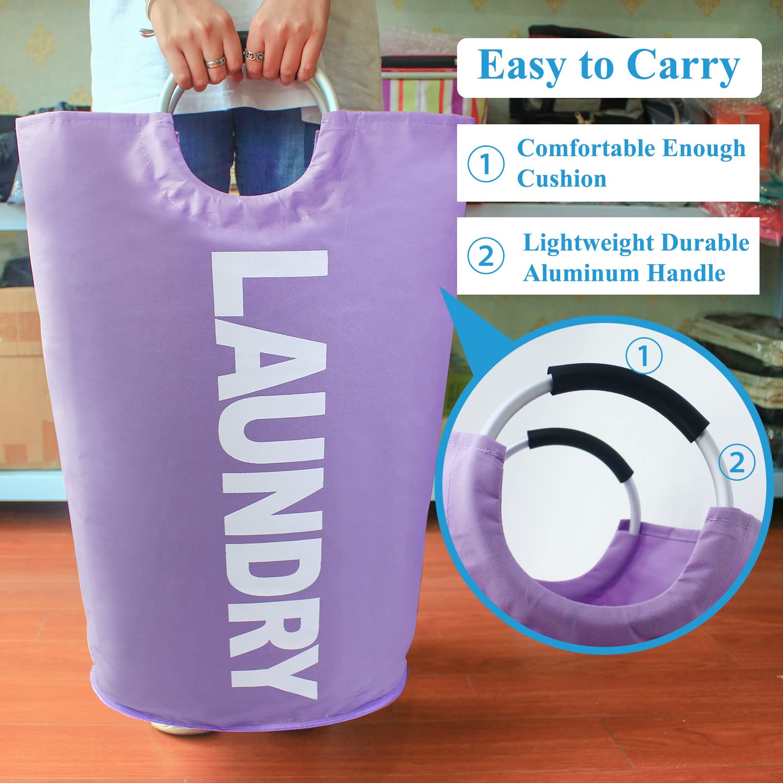 Mziart 90L Large Collapsible Laundry Basket With Padded Handles, Heavy Duty Oxford Fabric Laundry Hamper Tall Laundry Bag Foldab