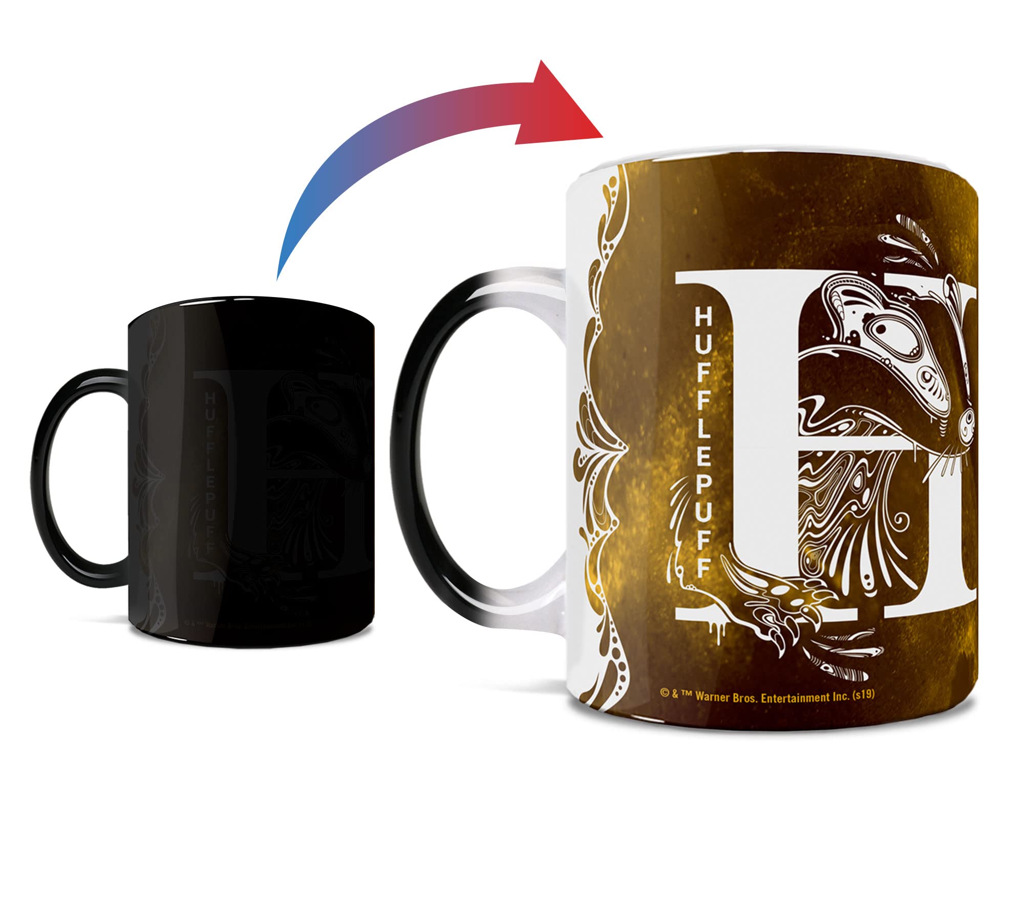Morphing Mugs Harry Potter - Hufflepuff - Aguamenti - One 11 oz Color Changing Heat Sensitive Ceramic Mug - Image Revealed When