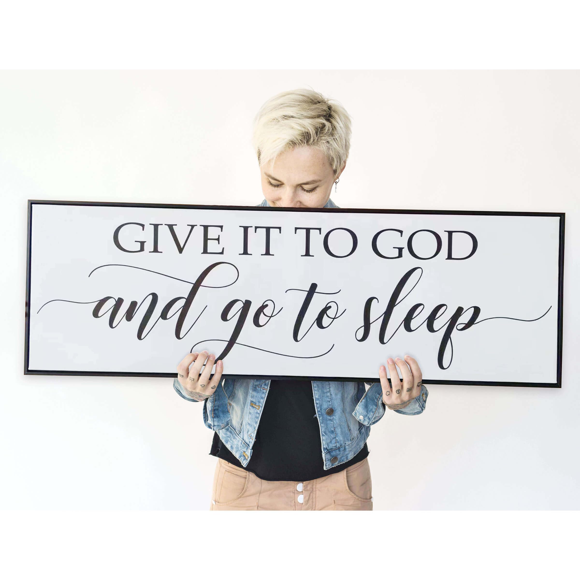 Bedroom Wall Art Give It To God And Go To Sleep Sign Large Size Bedroom Wall Decor Above Bed Canvas Wall Art Guest Room Decor Fr