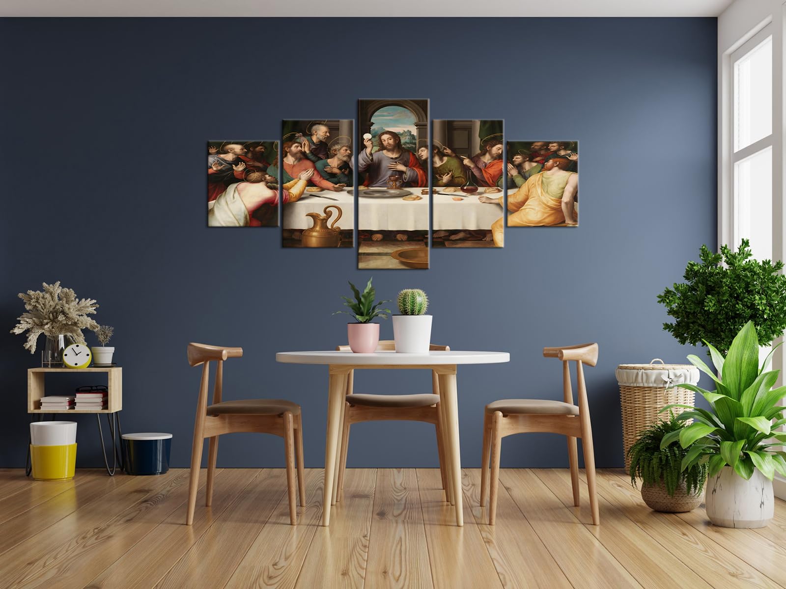 YOUHONG 5 Piece Leonardo Da Vinci Religious Wall Decor Christian Wall Art Jesus Wall Art The Last Supper Painting for Dining Room Decor (60''W x 32''H)