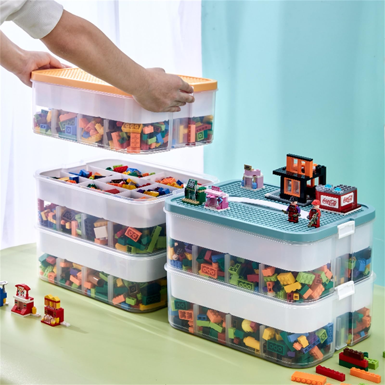 Toy Storage Organizer for Lego, 3 Tier Stackable Storage Bin Transparent Building Bricks Puzzle Craft Plastic Container Organizi