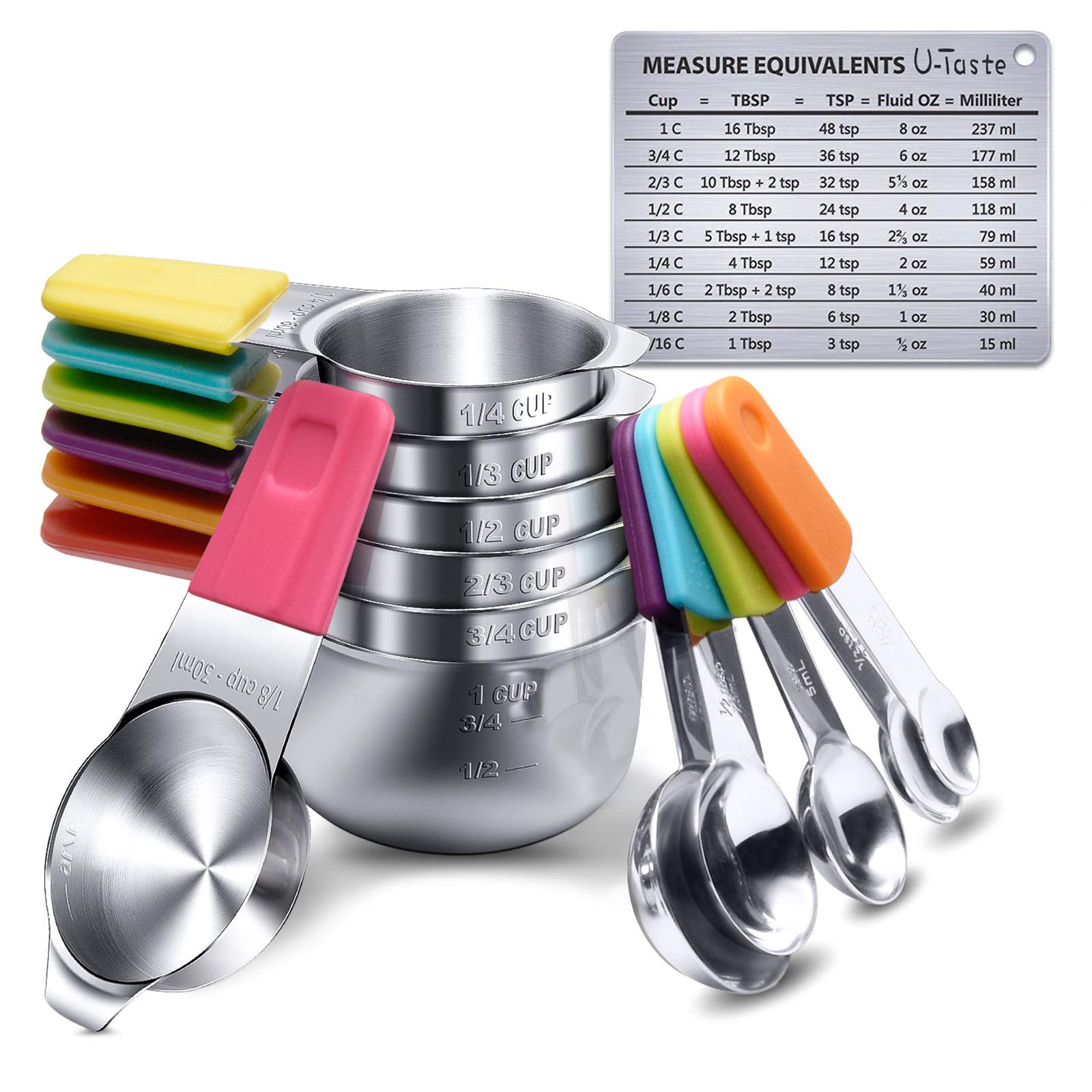 Measuring Cups, U-Taste Magnetic Measuring Cups And Spoons Set Of 13 In 18/8 Stainless Steel: 7 Measuring Cups And 5 Measuring S