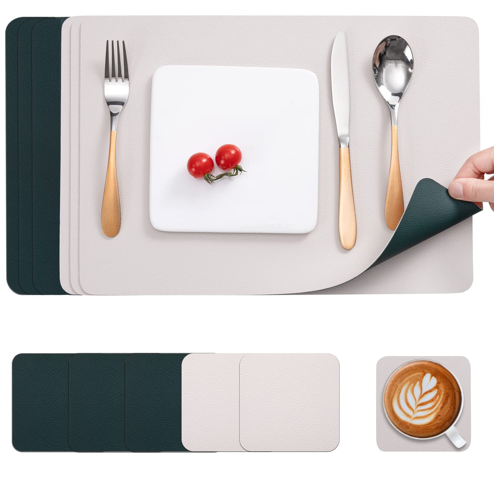 Myir Jun Placemats And Coasters, Placemats Set Of 6 Faux Leather Placemats And Coasters Dual Sided Table Mats Stain Resistant Pl
